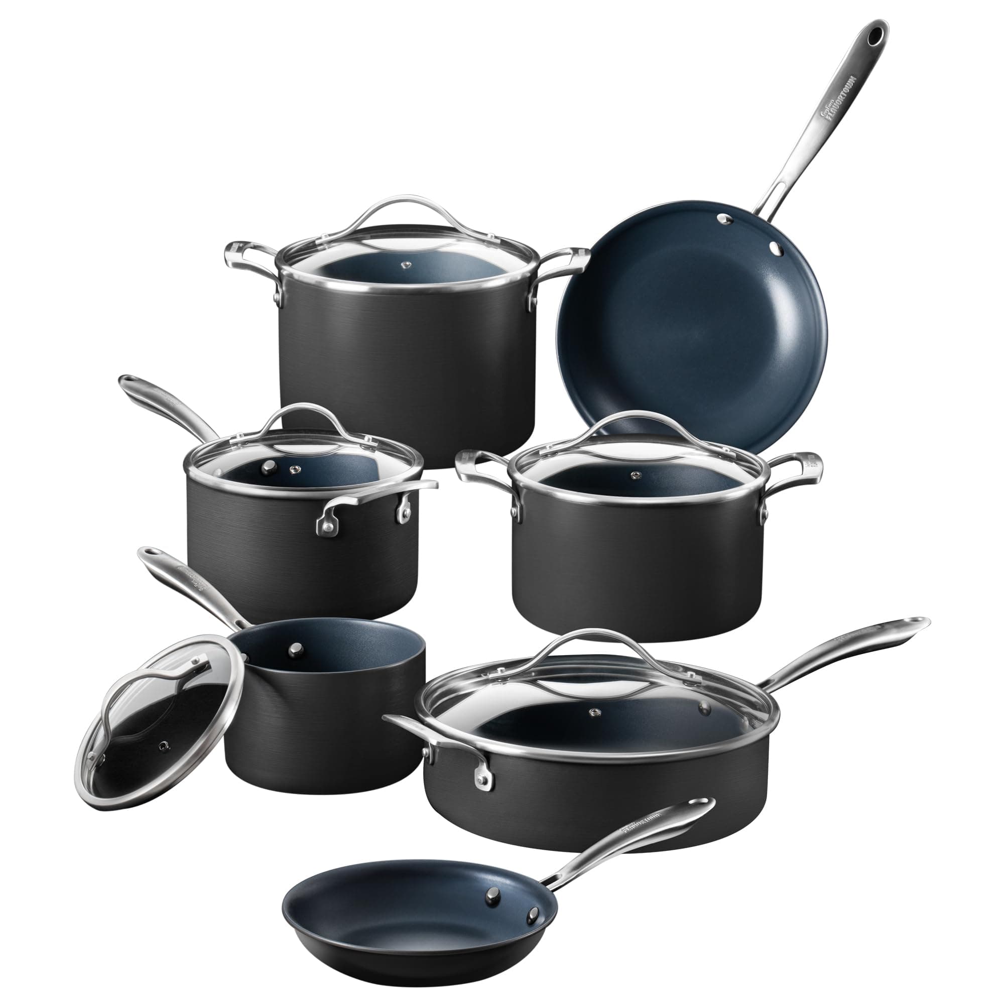 Guy Fieri's Flavortown Laser Titanium 12 Piece Set - Non-stick Cookware Set Without PFAS, PTFE, or PFOA, 3x More Durable, Dishwasher Safe, Oven Safe