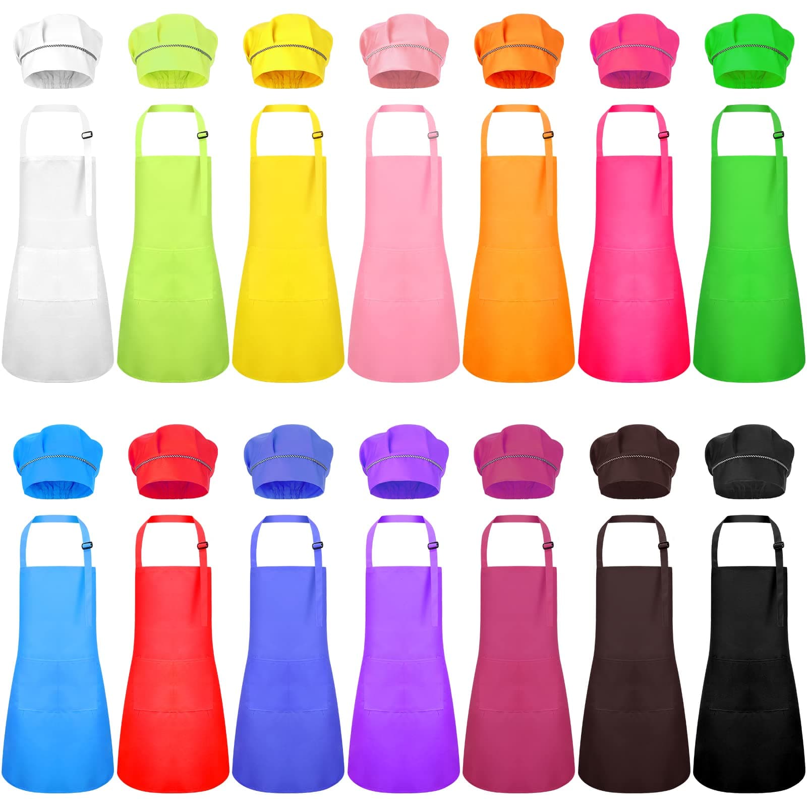 Handepo 28 Pcs Kid Apron and Chef Hat Set Adjustable Bib Apron with Pockets for Kids Cooking Baking Painting Crafting