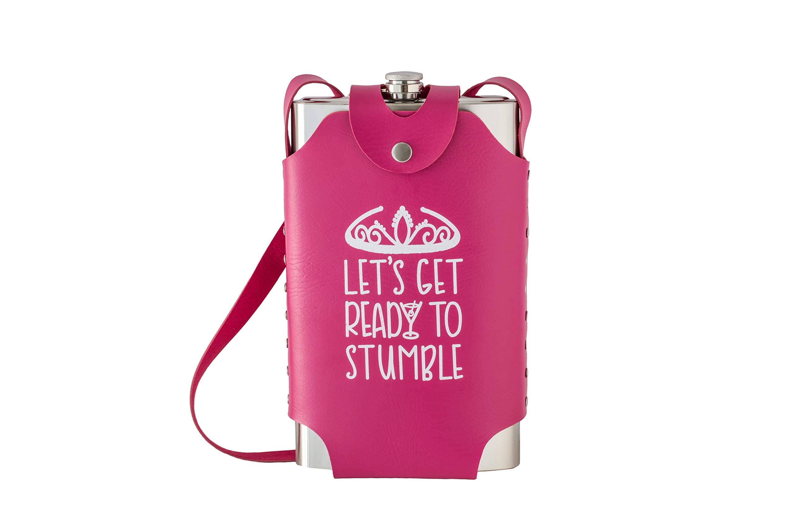 Large Oversized 64 oz Stainless Steel Flask with Pink Strap (Get Ready To Stumble)