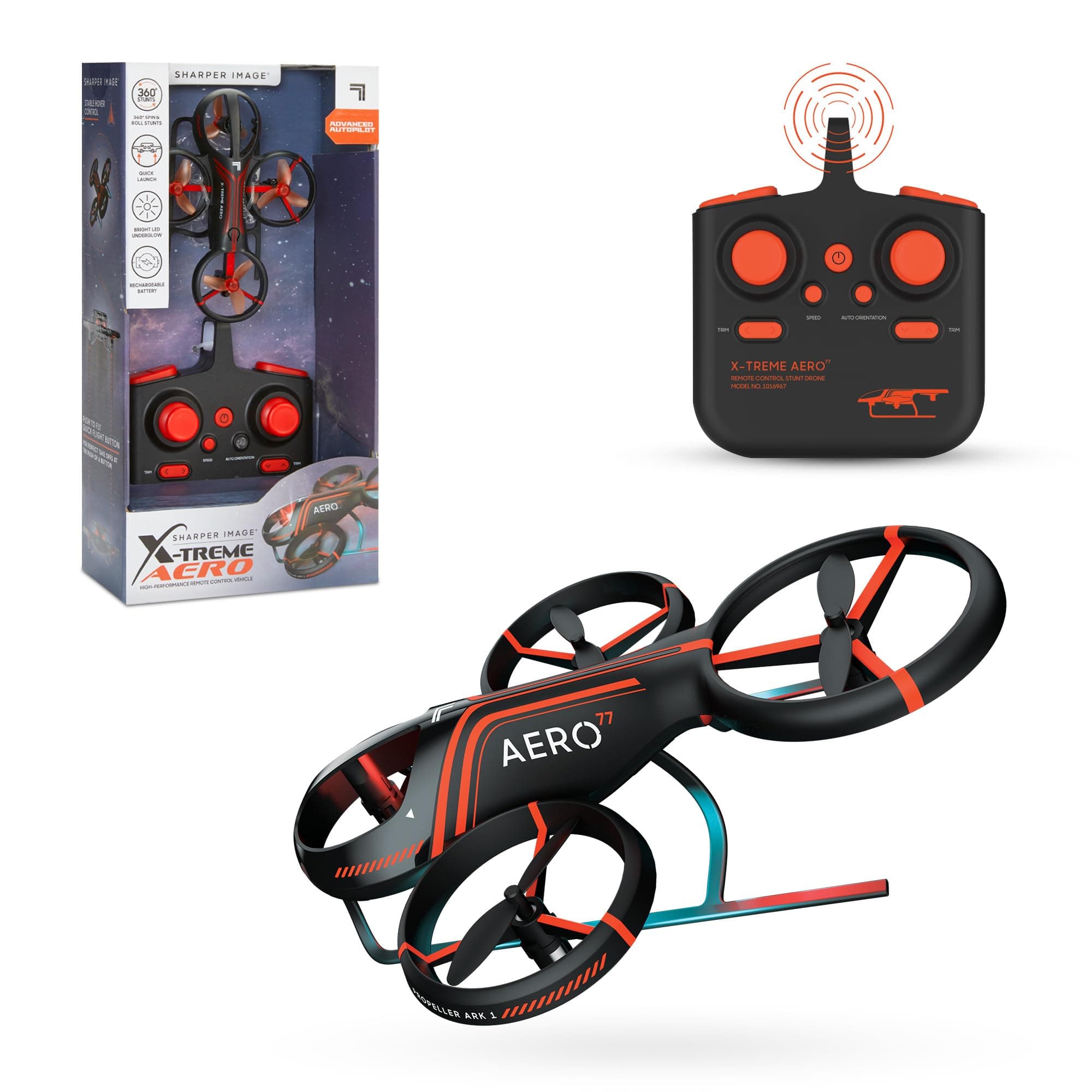Sharper Image® X-Treme Aero Mini Drone, 4.6" RC Stunt Helicopter, 2.4 GHz Long Range Remote Control, Quiet Indoor & Outdoor Toy, Lightweight Durable, Kids & Adult Beginner Pocket Drone, Small Gift