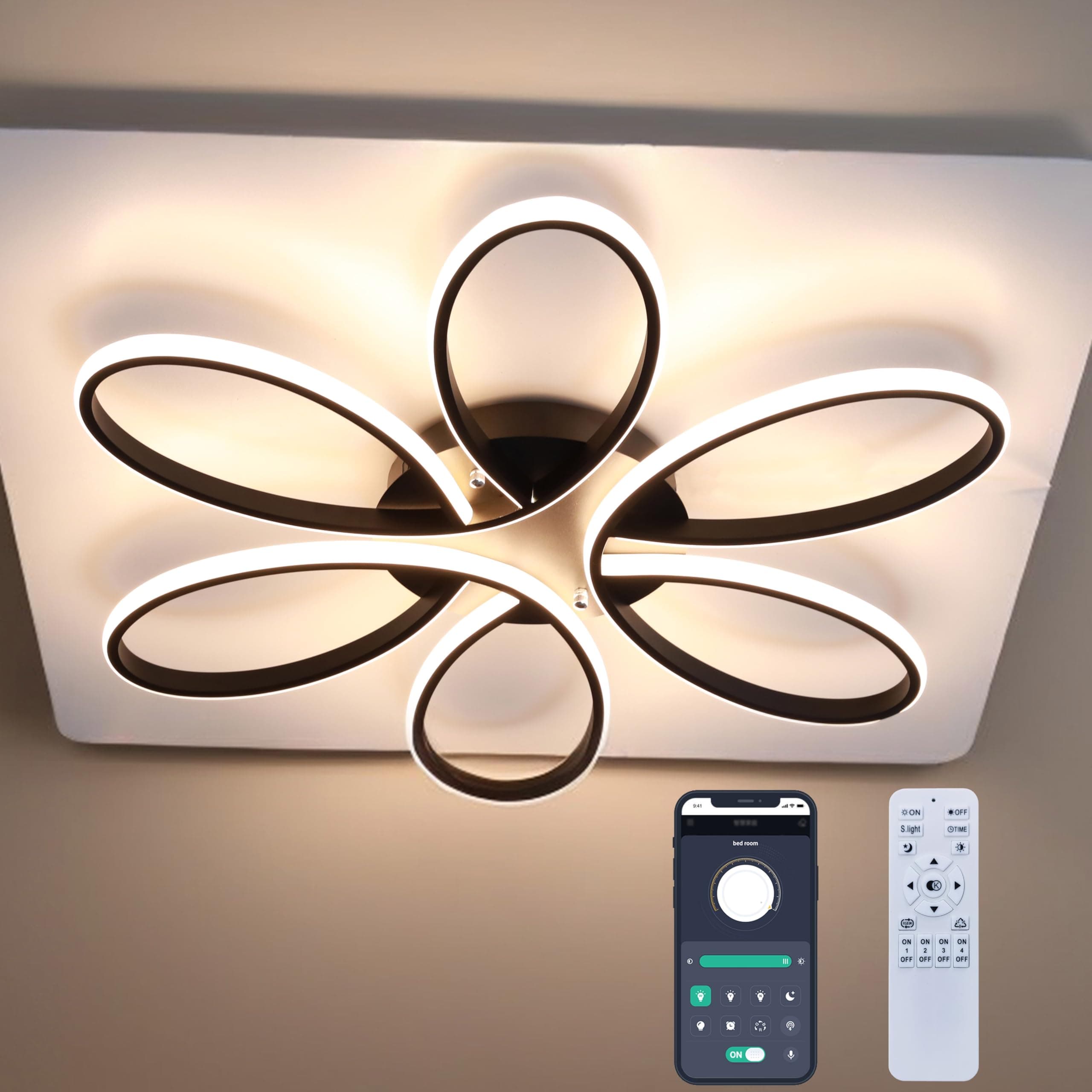 Modern LED Ceiling Light Fixture, 23 inch 70W, with Remote /APP Control, Dimmable Flush Mount Lamp for Living Room, Dining Room, Bedroom, Kitchen