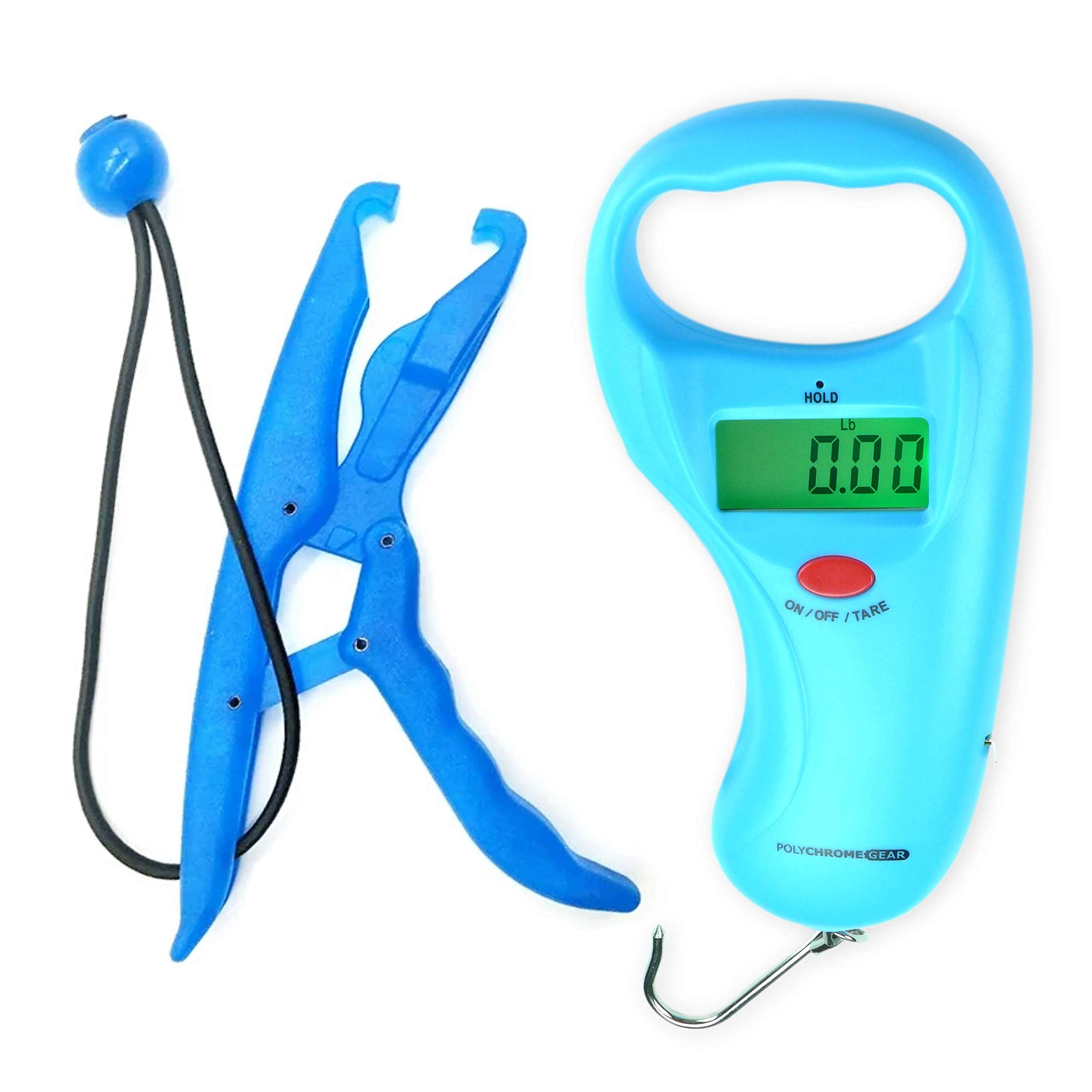 Polychrome Gear Handheld Digital Fish Scale 99 lb/45 kg with Built-in Tape Measure and Fish Lip Gripper Combo