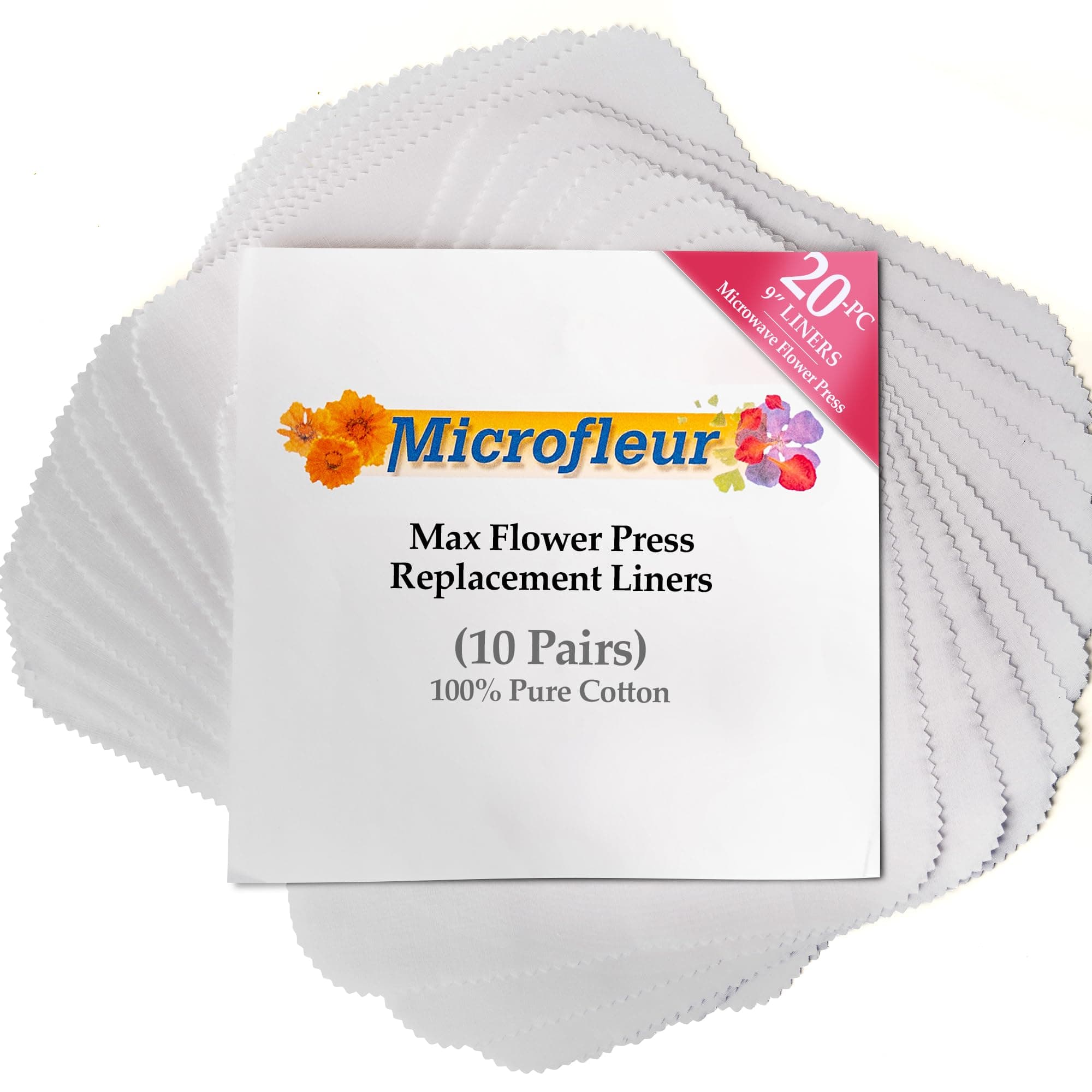 Microfleur - Max White Liners for Microwave Flower Press 9" (23 cm), Floral Art Crafting Accesory, Creative DIY Handicrafts, Dry Extra Replacement Durable Cotton Paper Sheets - 20 PC (10 Pair)