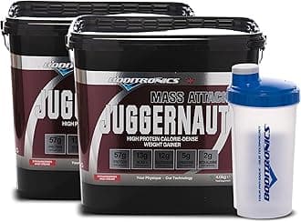 – Boditronics Mass Attack Juggernaut Powder with FREE Shaker Weight Gainer Powder, All In One Muscle Mass Gainer, High Protein Powder 5g Creatine, BCAA, Glutamine and Beta Alanine (Strawberries & Cream)