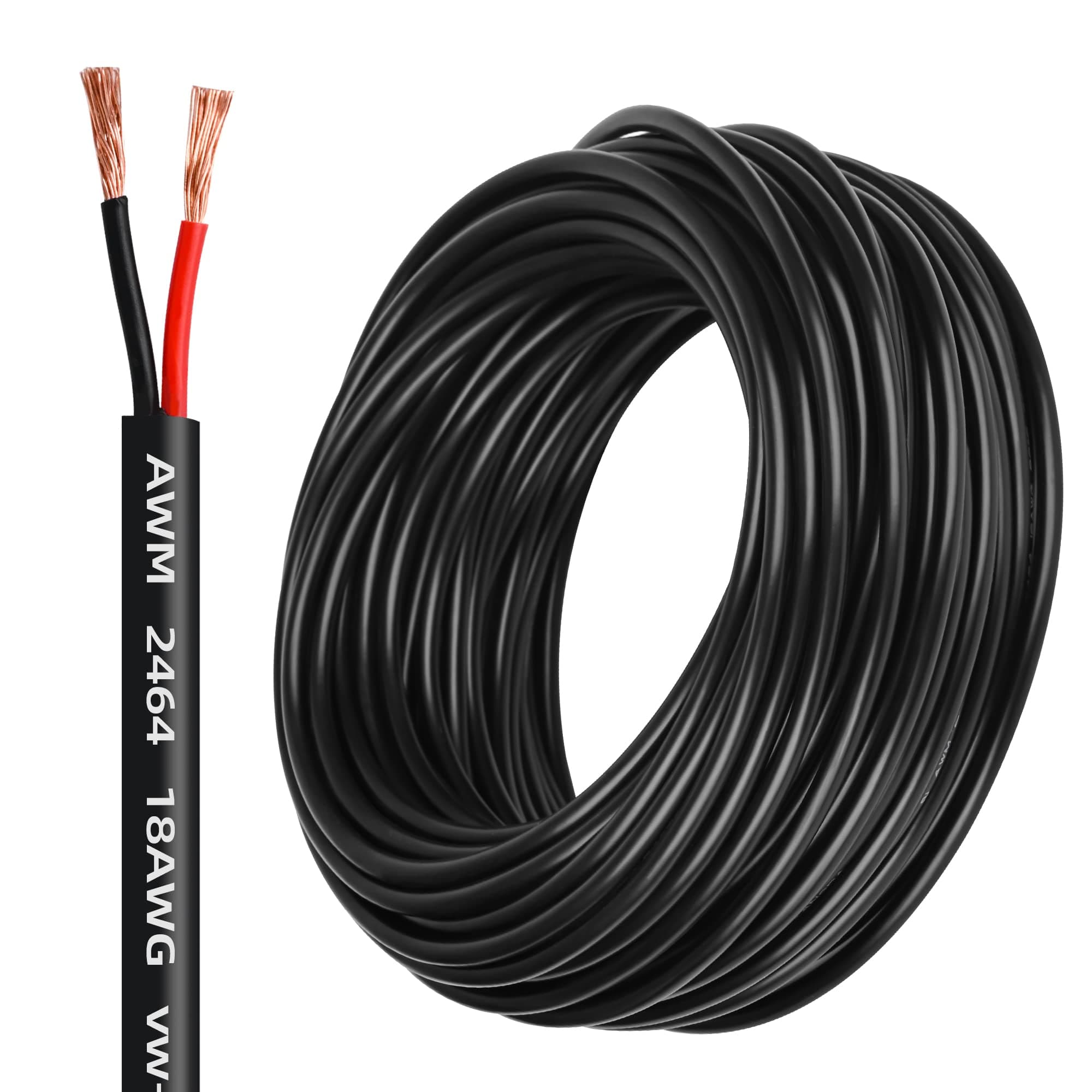 18 Gauge Electrical Wire 2 Conductor，18AWG Electrical Wire Stranded PVC Cord Oxygen-Free Copper Cable，50FT Pure Copper Electrical Wire Cord for LED Lamp Lighting Strips Automotive