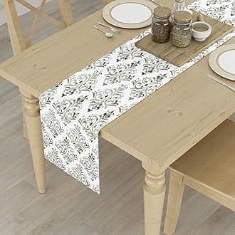 HOMEMONDE 6 Seater Center Table Runner 12x72 Inch Cotton for Dining Room, Grey, Ikat