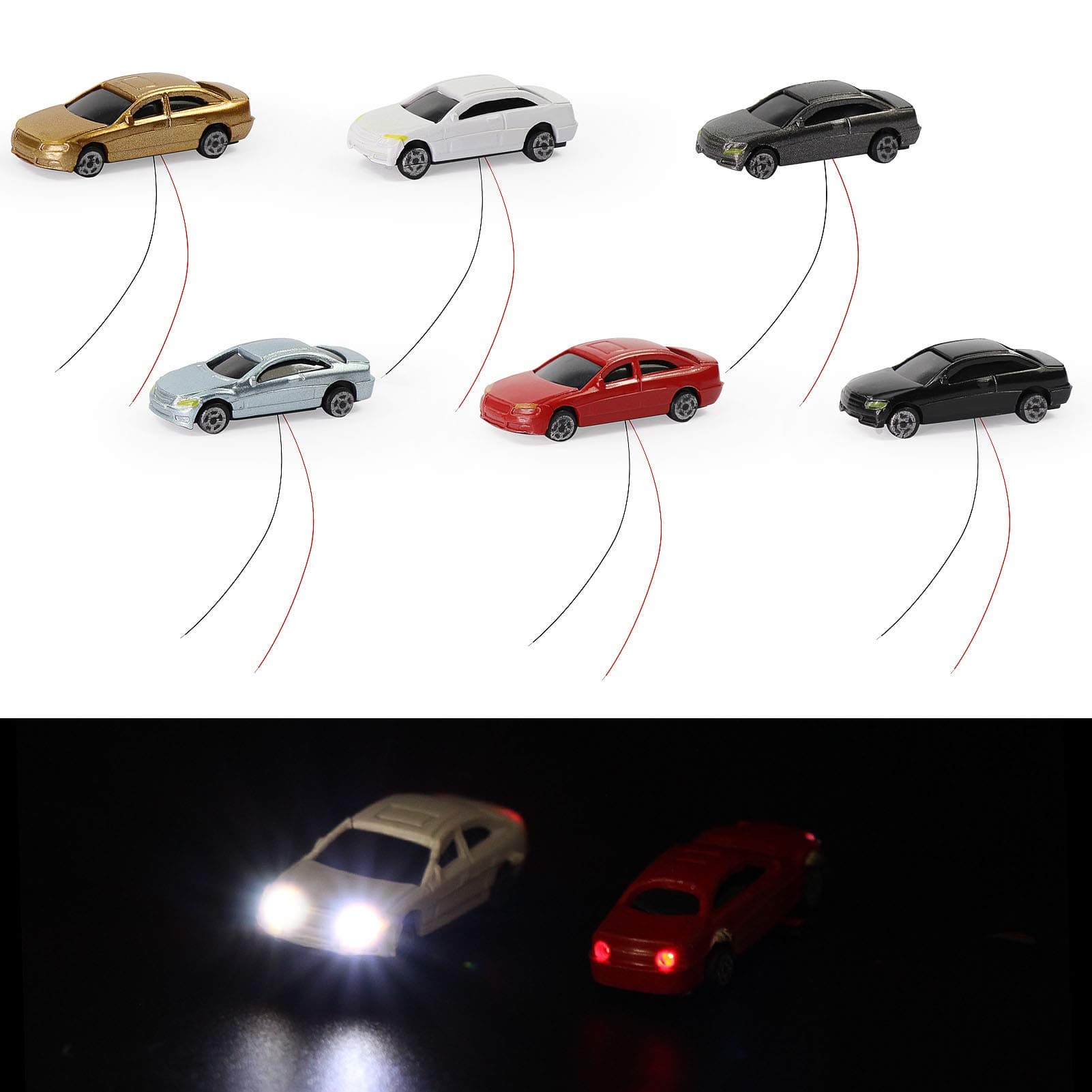 Evemodel EC200 12PCS 1:200 Z Scale Model LED Lighted Car with 12V Front and Rear Lights Layout