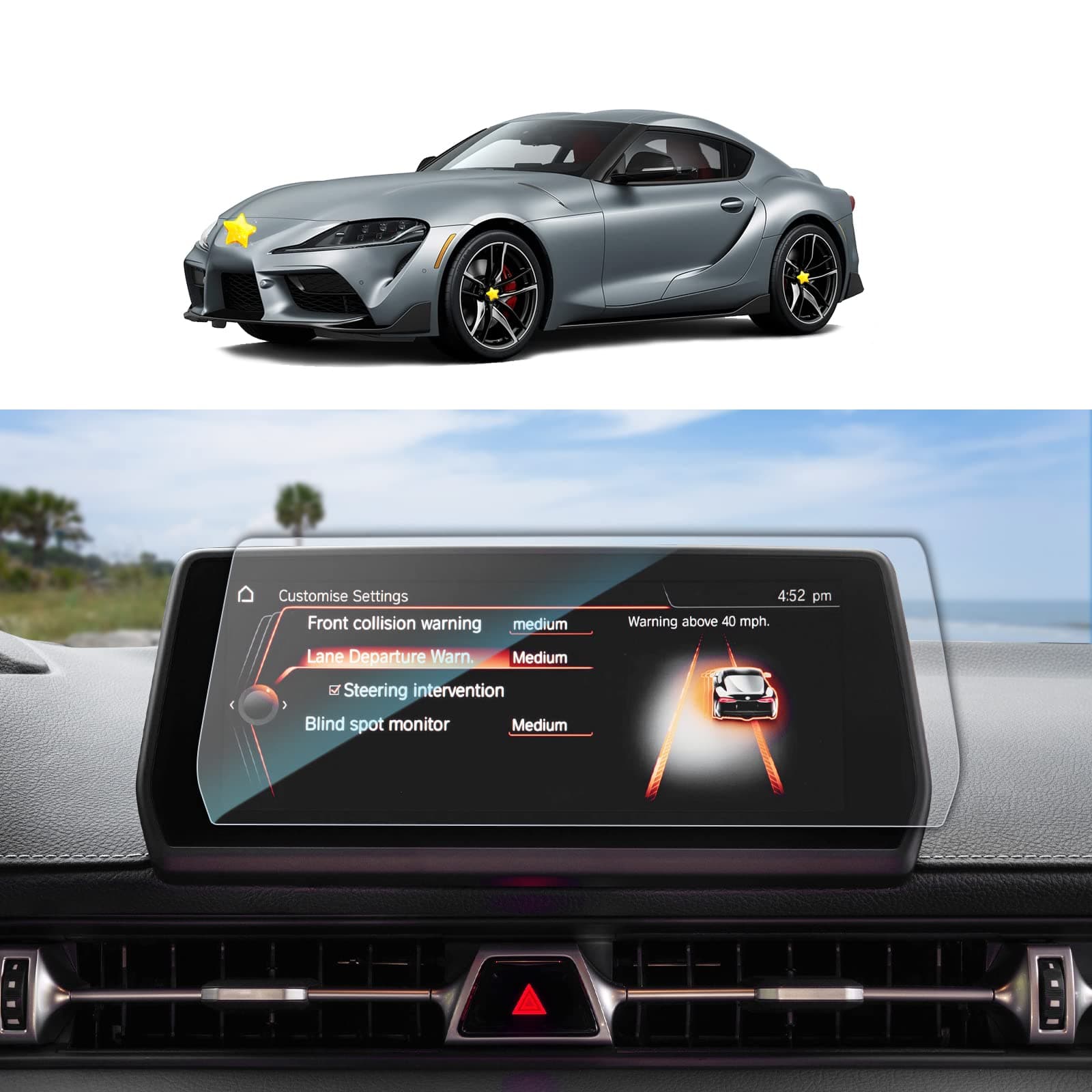 Screen Protector Foils for 2020 2021 GR Supra 8.8In Navigation Display Tempered Glass Scratch Resistance 9H Hardness HD Clear Toyota LCD GPS Touch Screen Protective Film