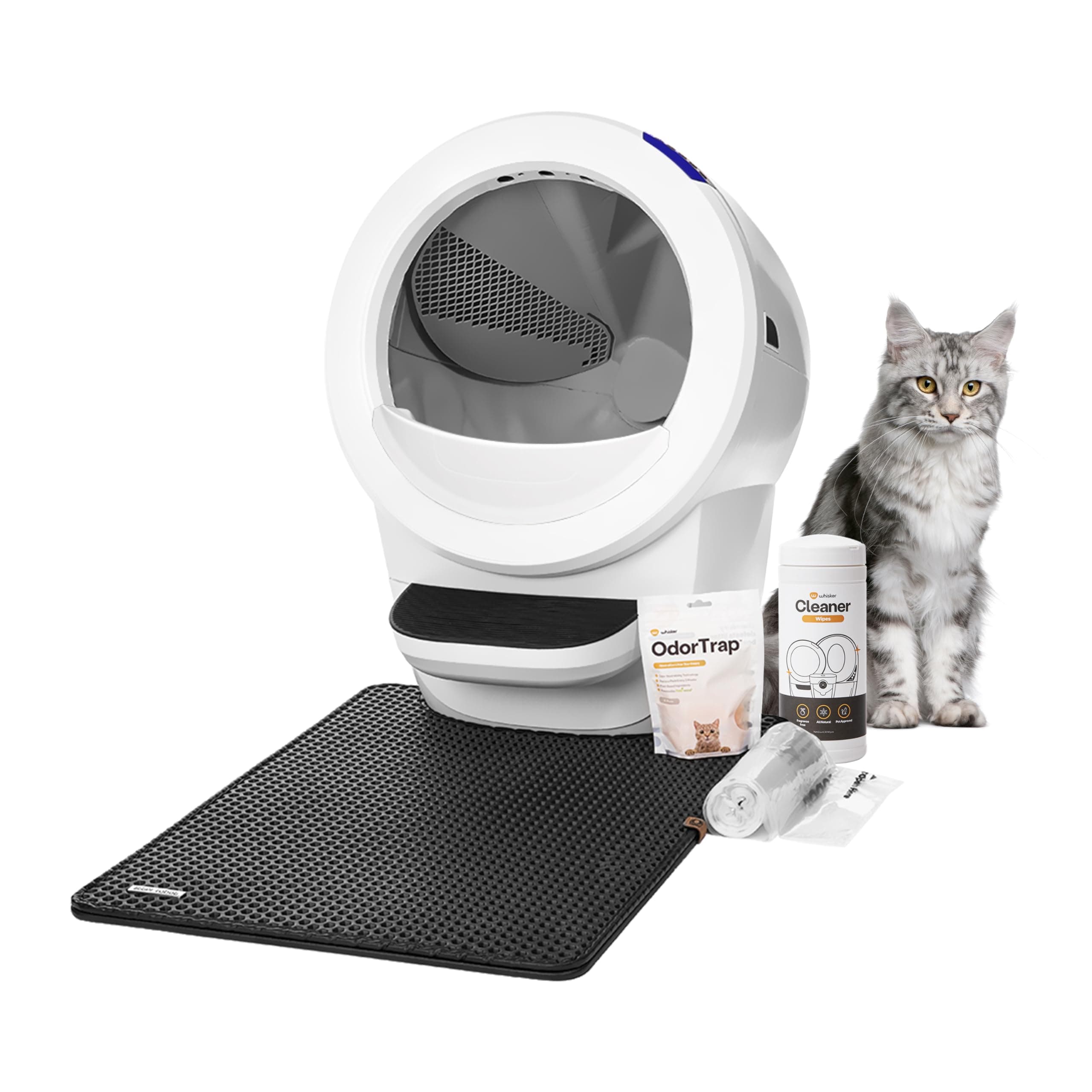 Litter-Robot 4 Core Bundle by Whisker, White - Automatic, Self-Cleaning Cat Litter Box, WiFi Enabled, Includes Litter-Robot 4, 6 OdorTrap Refills, 25 Liners, 30 Cleaner Wipes, Mat & Fence