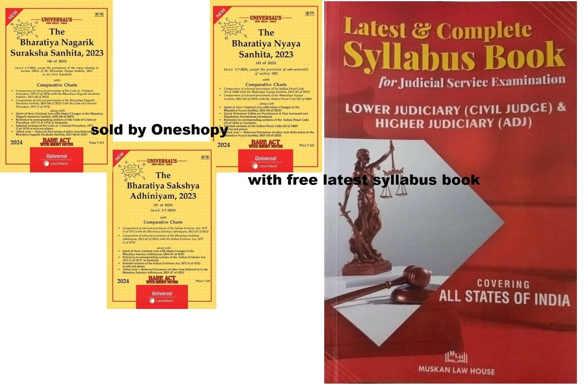 Universal Lexis Nexis New Criminal Laws Bare Act (Second Latest Edition) Combo Set {BSA BNS BNSS} August 2024 Edition (Original) with free Latest Syllabus Book