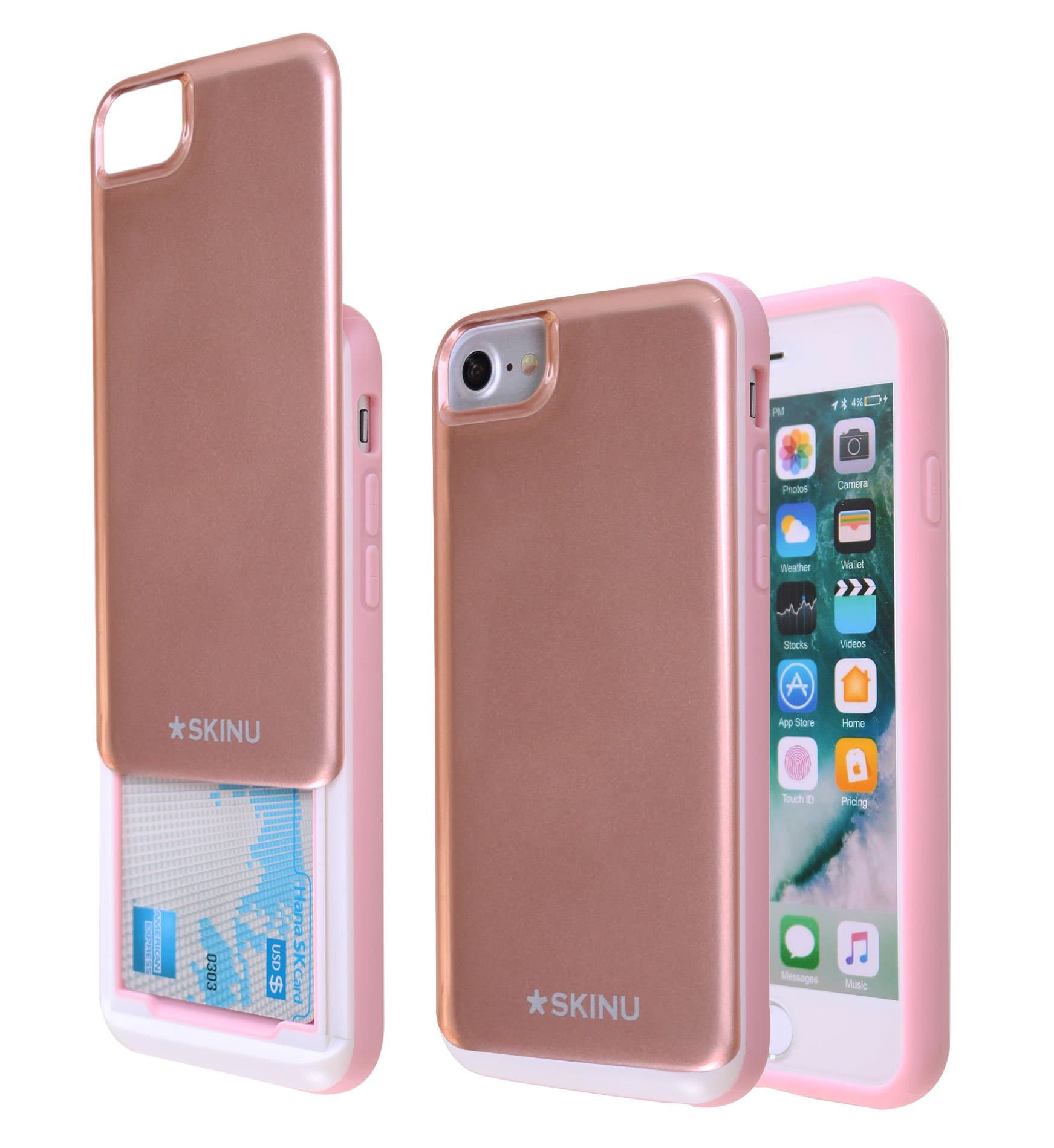 iPhone 7 Plus Case,SKINU SLIDE Case Credit Card Case [Shockproof] [Slide Pocket] [Mirror] Hybrid Protective Cover Case for iPhone 7 Plus (Rose Gold)