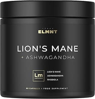 16x Strength Lions Mane Supplement Capsules Super Nootropic w. Ashwagandha & Rhodiola - Highest Potency 16:1 Lion's Mane Mushroom Extract 50% Polysaccharides Brain Supplements for Memory and Focus
