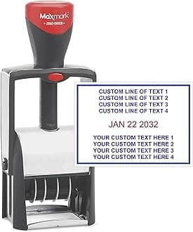 - MaxMark Heavy Duty Date Stamp with 8-Line Custom Text, Self Inking Date Stamp - 2860 - Choose from Many Font and Color Options
