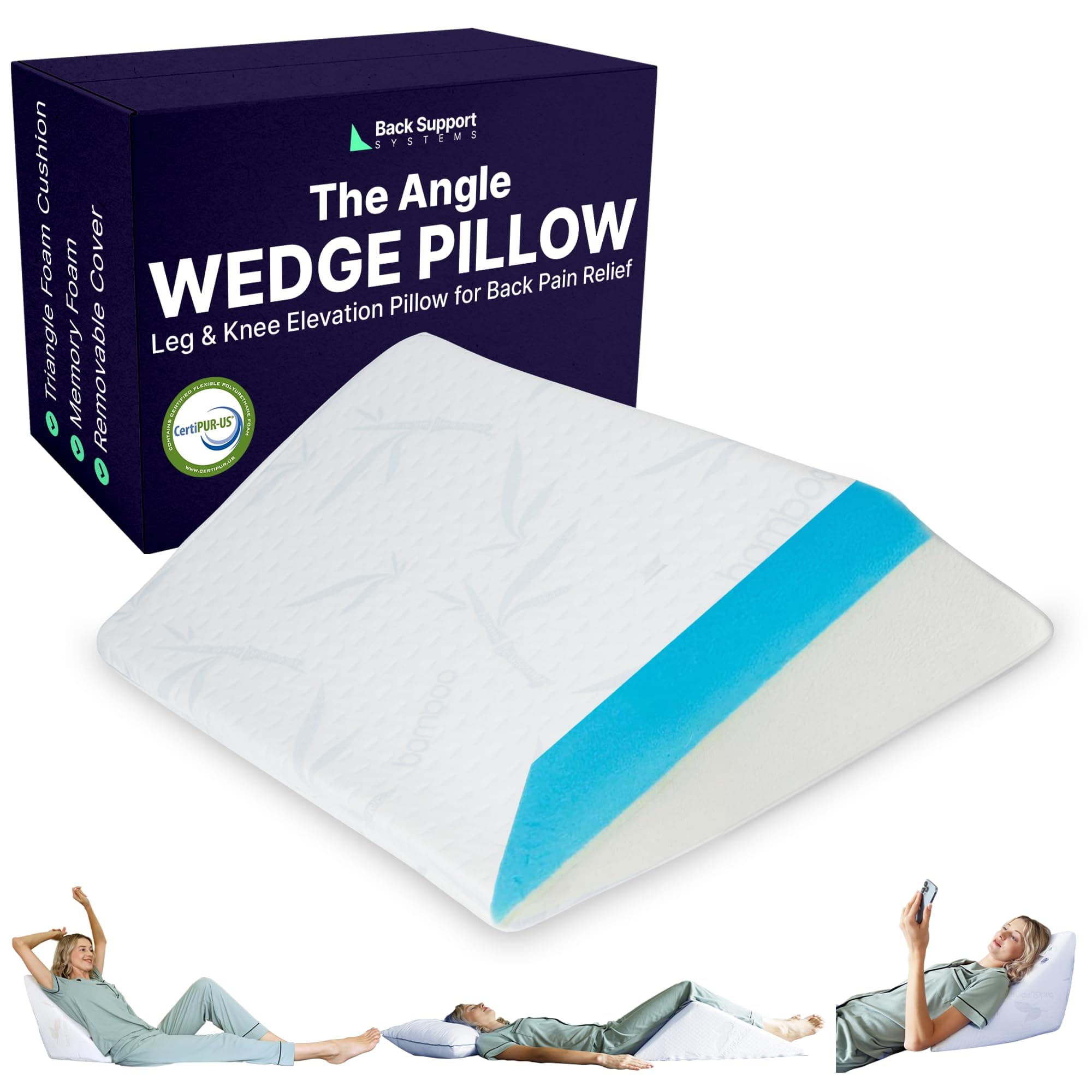Back Support Systems The Angle Wedge Pillow – Leg & Knee Pillow Wedge for Sciatica Pain Relief, Body Pain, Lumbar Decompression – Triangle Foam Cushion Bed Bolster for Lower Back Support, Small