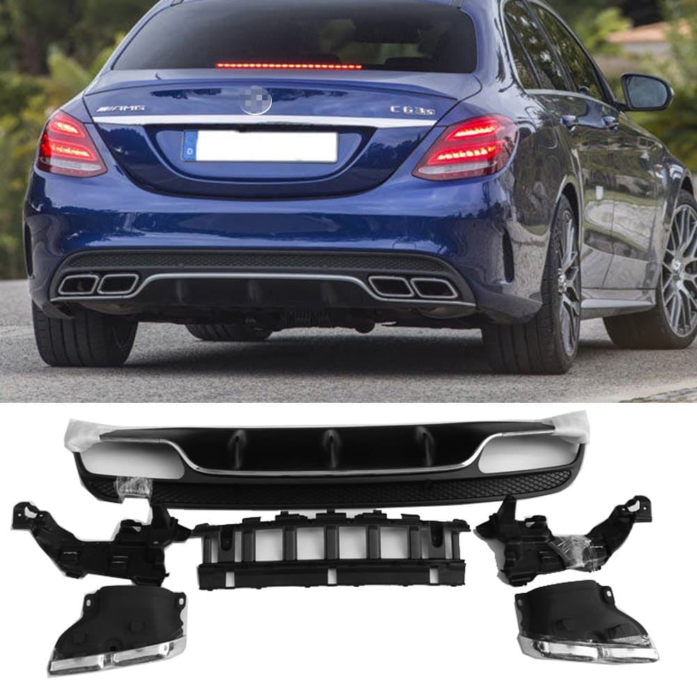 Rear bumper diffuser & exhaust tip for Mercedes Benz C class W205 Sport line AMG package 2015-2018 4 Door