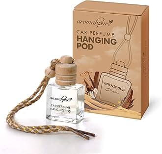 Aromahpure Premium Car Perfume Hanging Pod |10 ML |Royal Oudh Fragrance Car Air Freshener |Natural Essential Fragrance Oils in Glass Bottle with Wooden Diffuser Lid |Long Lasting upto 30 days