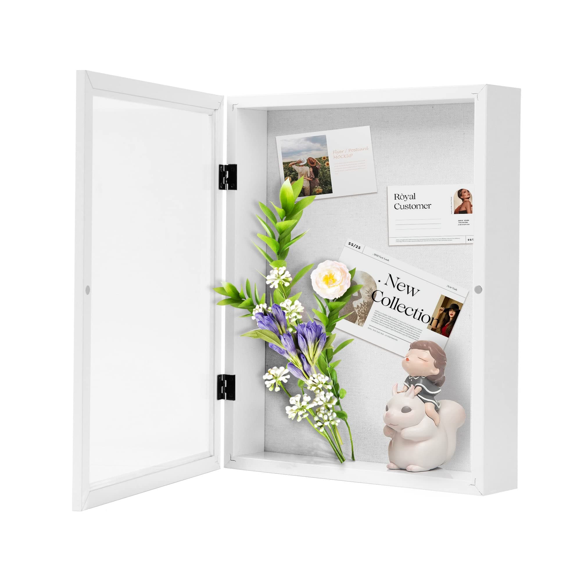 Muzilife 11x14 Shadow Box Picture Frame - 2.16" Interior Deep Wood & Glass Display Case Ready to Hang Memory Box Baby Sports Memorabilia, Wedding, Tickets, and Photos (White)