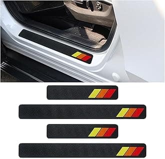 4PCS Tri-Color Door Sill Protectors, Carbon Fiber Door Threshold Protection, Front/Rear Door Sill Plate Step Guard, Anti-Scratch Entry Guard Sticker for Cars SUVs Trucks (Red)