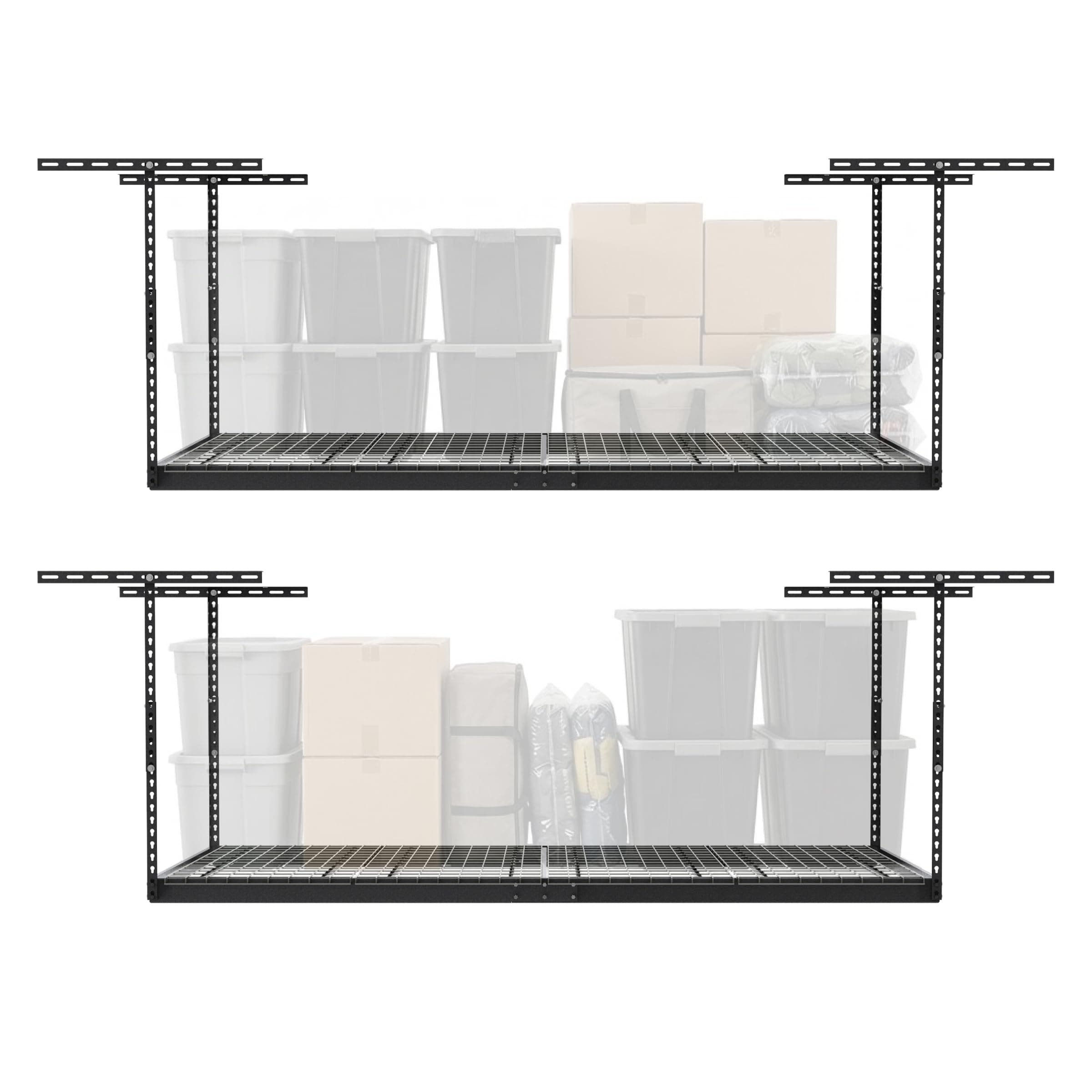 2-Pack 4 x 8 MonsterRax Overhead Garage Storage Rack, Ceiling Racks for Garage, Organization Shelving, Adjustable Hanging Shelf, Grey, 24"-45" Height Adjustment