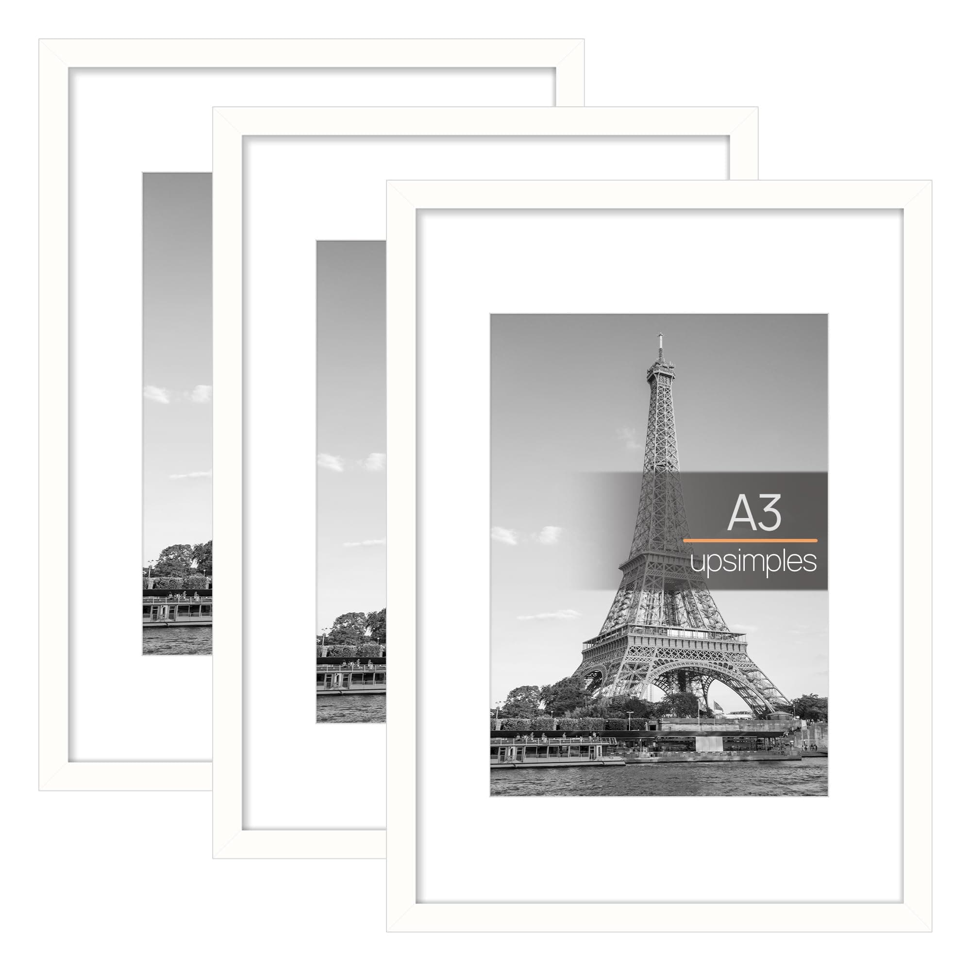 upsimples A3 Picture Frame, 3 Pack White Photo Frame, Wall Hanging Picture 29.7 x 42cm