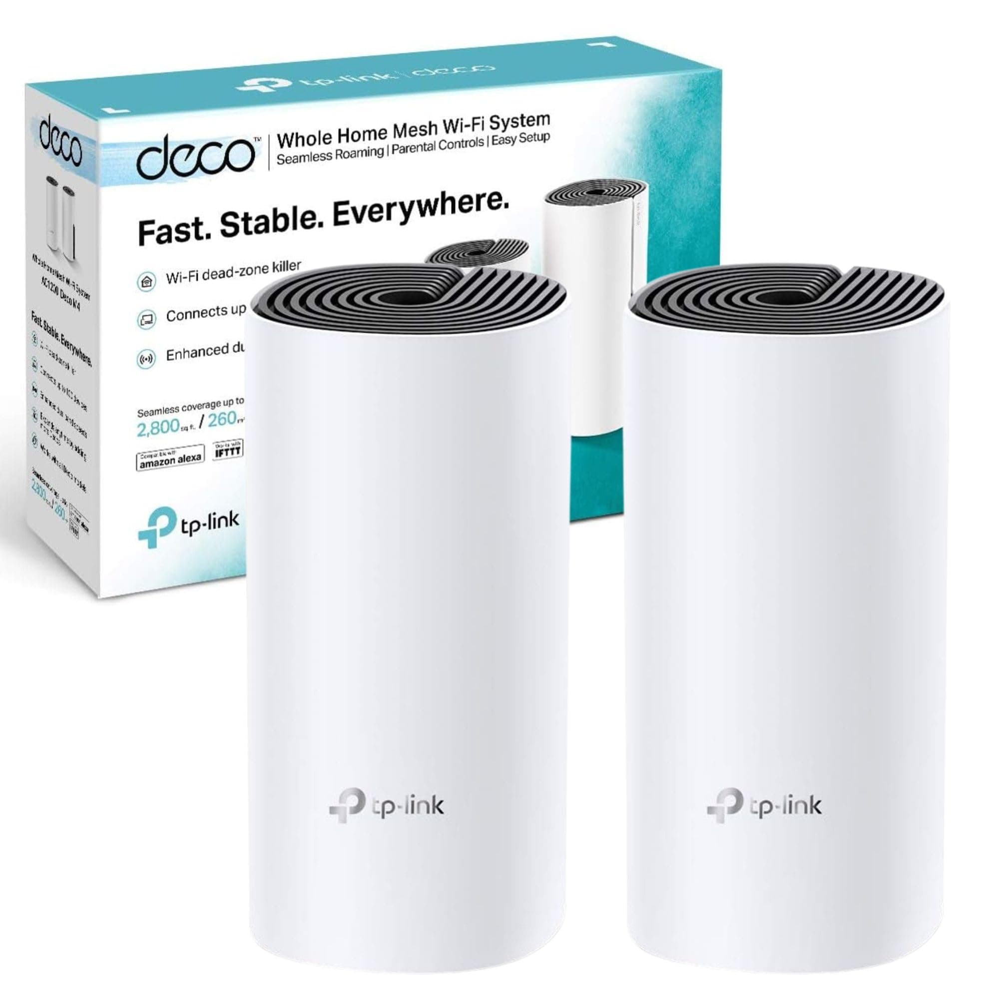 TP-Link Deco M4(2-pack) AC1200Mbps Whole Home Mesh WiFi System, Seamless & Speedy WiFi Extender Booster, Up to 2800 ft² Coverage, Work with Amazon Alexa, Router and Internet Booster Replacement