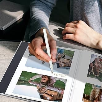 Vienrose Large Adhesive Photo Album Scrapbooking 40 Pages Linen Bound Photo Book DIY Length 28 x Width 27 cm with Metallic Pen