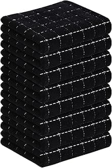 Homaxy 100% Cotton Terry Kitchen Towels(Black, 13 x 28 inches), Checkered Designed, Soft and Super Absorbent Dish Towels, 8 Pack