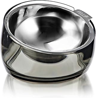 Pet Oblik Acrylic Raised Dog Food Water Bowl Stainless Steel Slanted Oval Dish for Short Leg Puppy & Small Medium Pet, Elevated Tilted Metal Feeder (Smoky, 1.5 Cups Oval Dish)