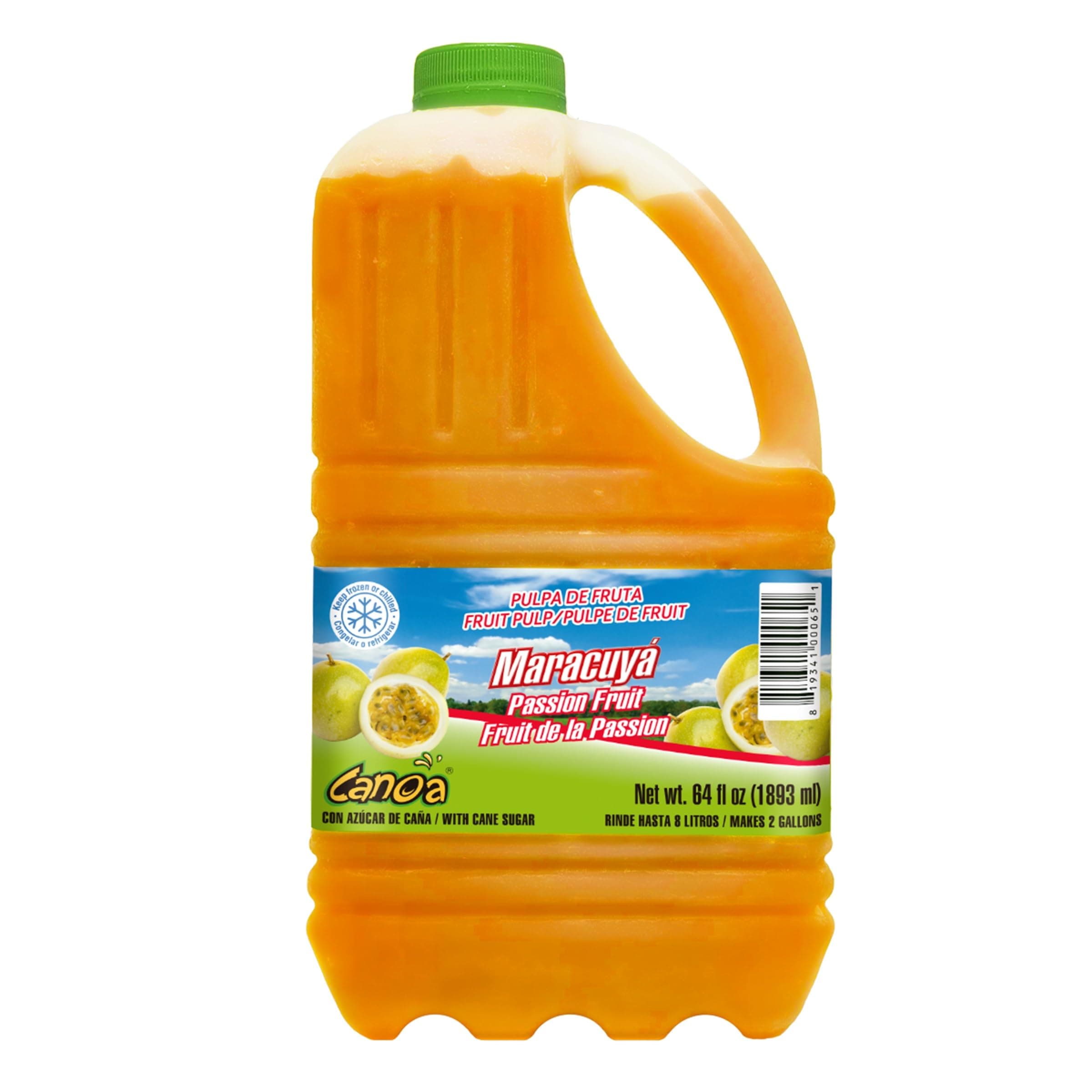 Canoa Passion Fruit Pulp Puree Frozen - 64 oz (Pack of 6), Premium Tropical Fruit, Imported from Colombia