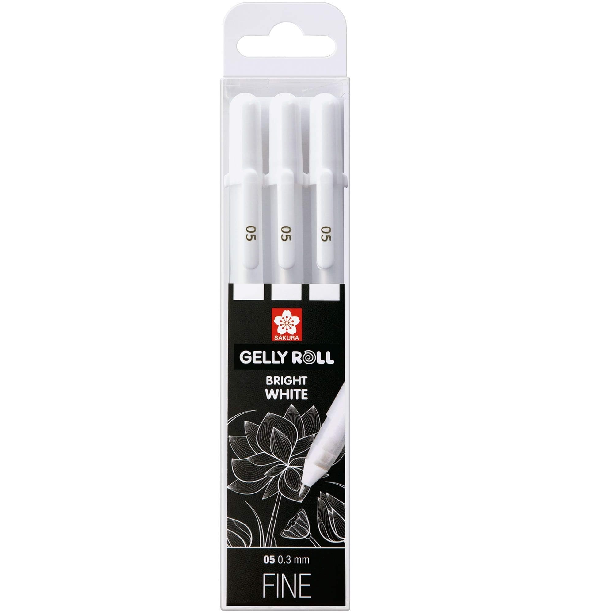 gelly roll, white, 3 pens, bright white, in a case, fine size 05
