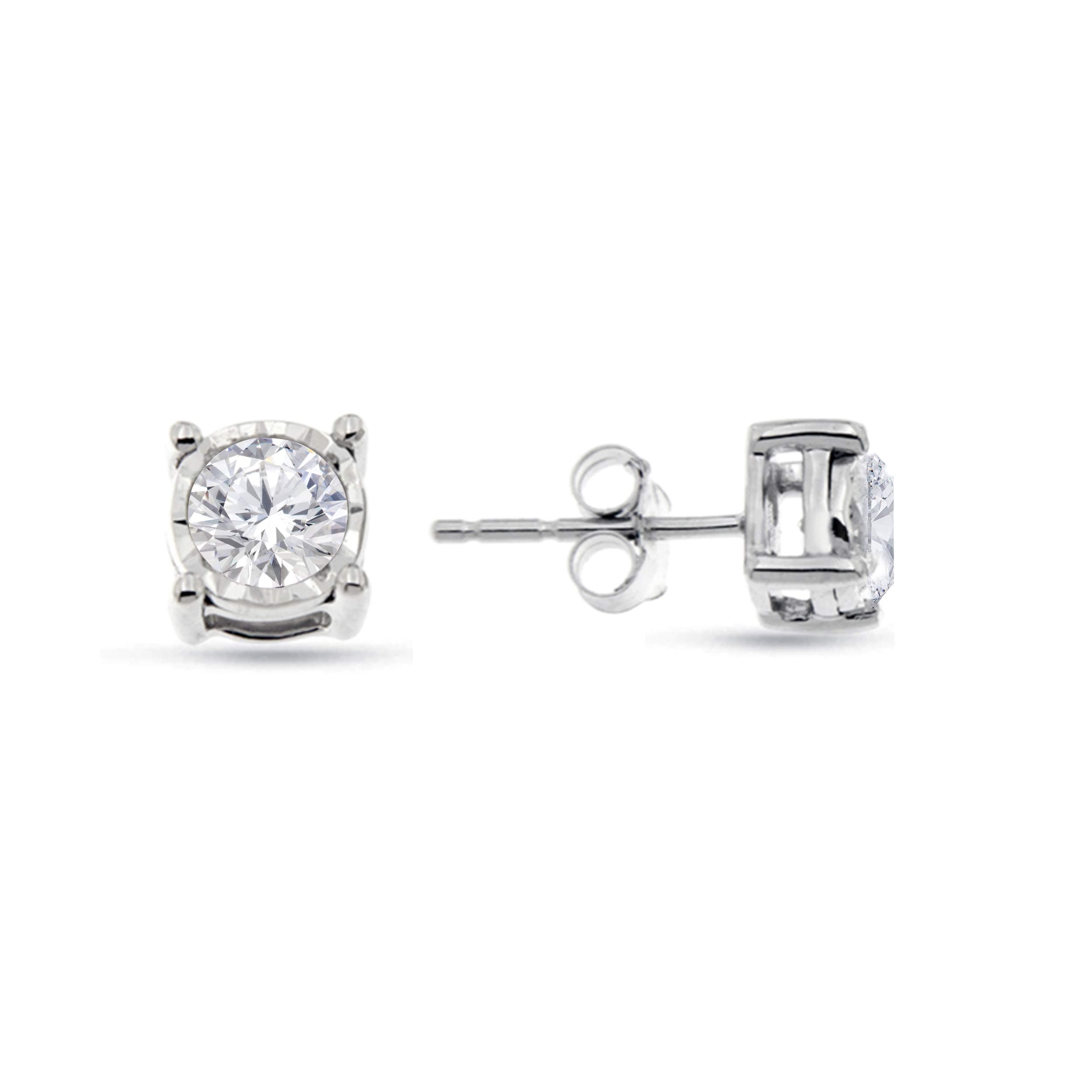 Natalia Drake 1/10-1/2 Cttw Round Brilliant Cut Diamond Stud Earrings for Women in 925 Sterling Silver Miracle Plate Color H-I/Clarity I1-I2