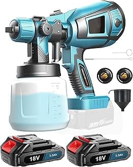 Cordless Paint Sprayer with 2PCS 3000mAh Battery, Fence Paint Sprayer with 3 Nozzles & 1000ml Detachable Tank, 3 Spray Patterns, HVLP Spray Gun for Pattern,Glazes and Fence Spray