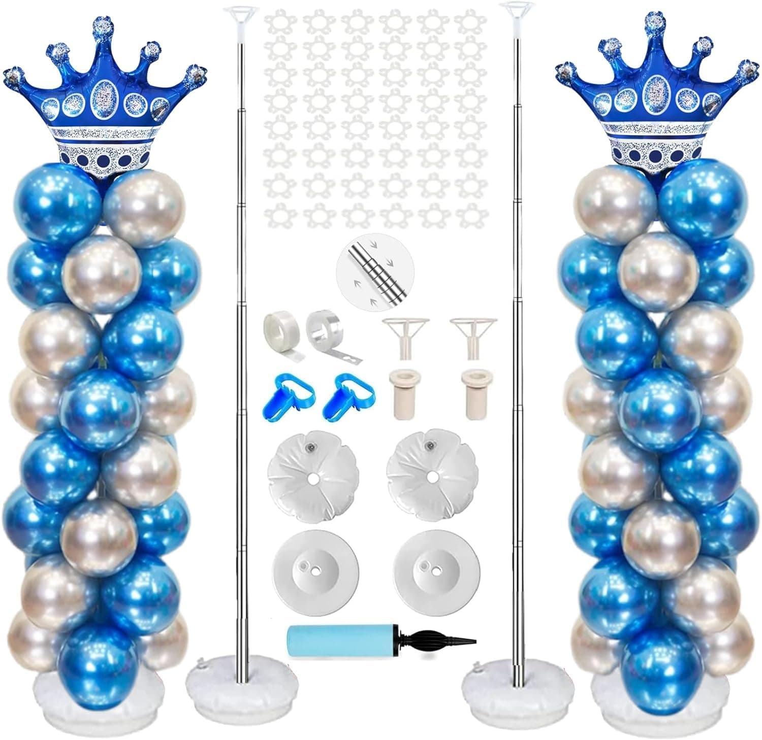 SOOFAM 2 Set Balloon Column Kit, Balloon Stand for Floor with Base and Metal Telescopic Pillar 8ft Adjustable Height for Baby Shower, Birthday Party, Wedding Kids Party Centerpieces Decorations