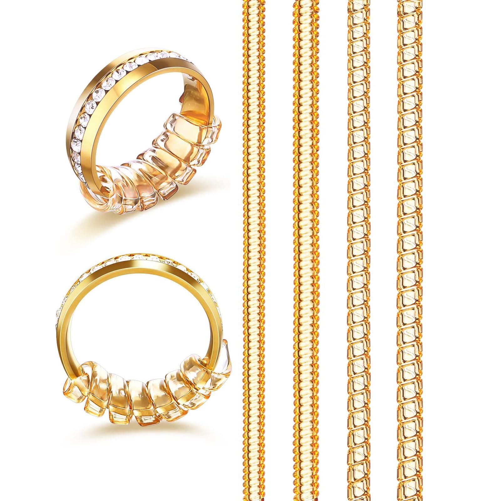 Ring Size Adjuster for Loose Rings - 4 Sizes Ring Sizer Ring Tightener Resizer Fit Spiral Silicone Tightener Set(4 Pcs,Gold)