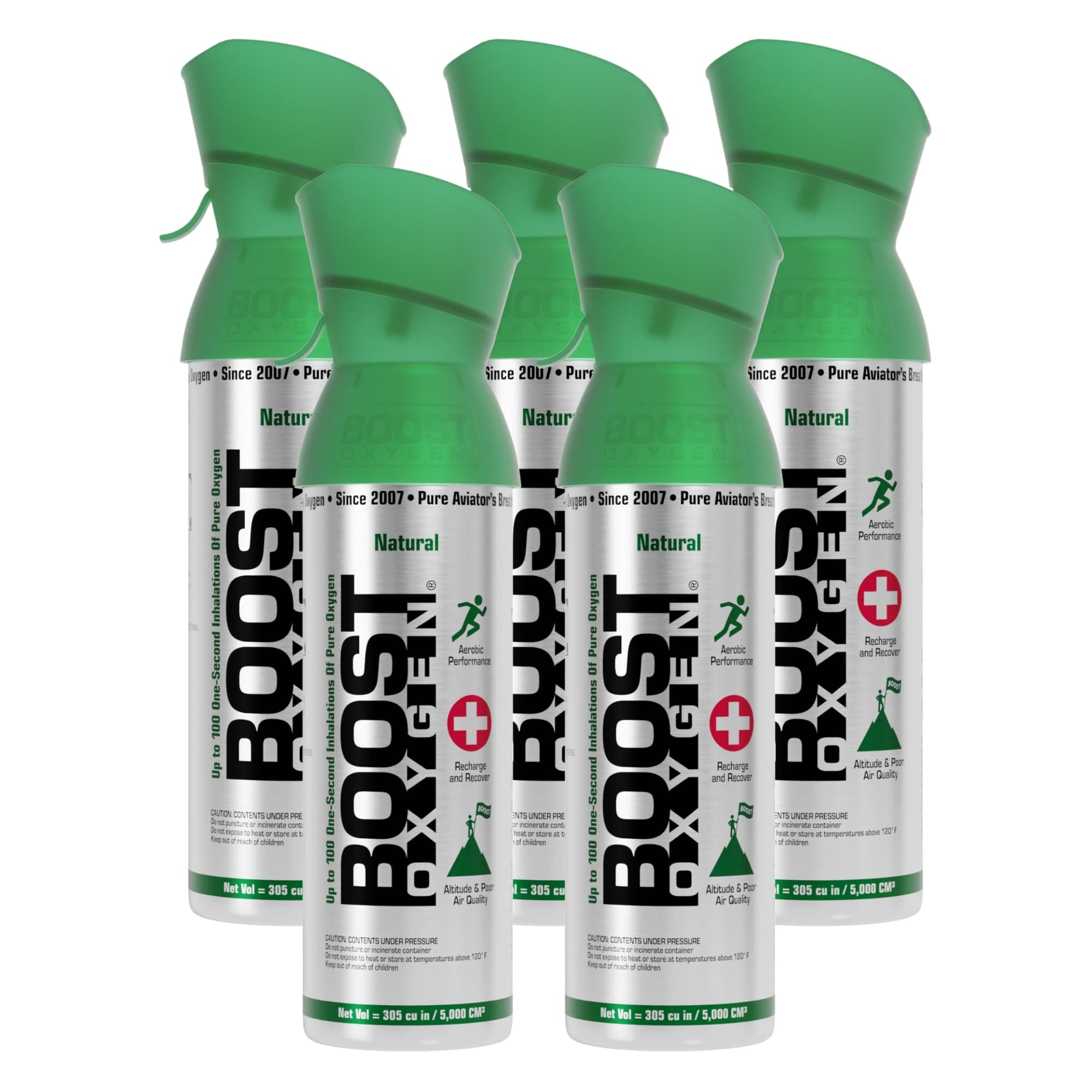Boost Oxygen Medium Natural 5L Canister | Respiratory Support for Aerobic Recovery, Altitude, Performance & Health (5 Pack)