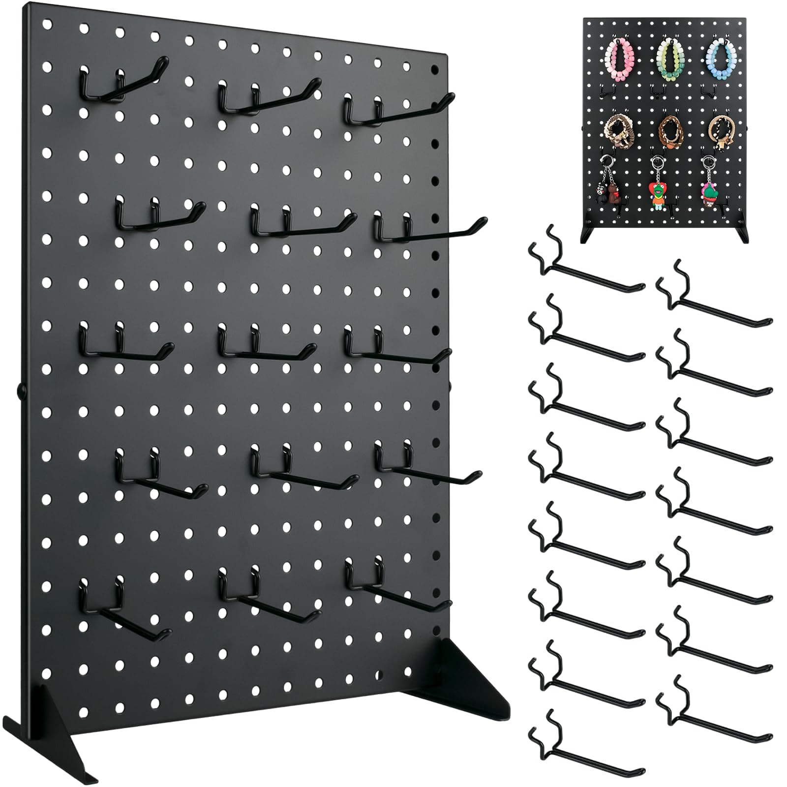 Pegboard Display Stand With 15 Peg Hooks for Retail Craft Shows & Fairs - Product Merchandise Display Rack for Selling Accessories, Display Stands for Boutique, Stores, Vendors & Events（Black）