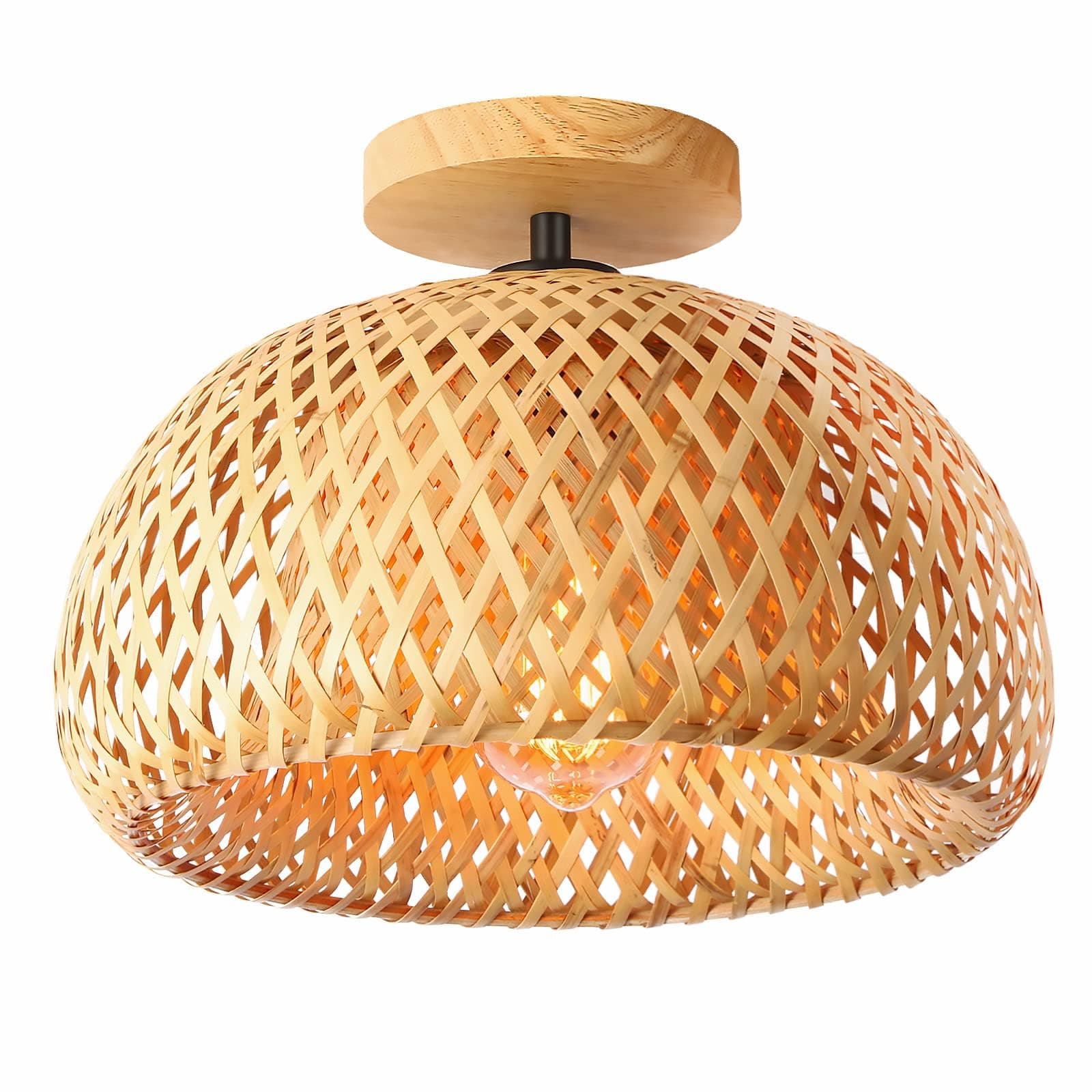 Bamboo Ceiling, Semi-flushmount Wicker Ceiling Lighting, Handmade Boho Rattan Ceiling Fixtures