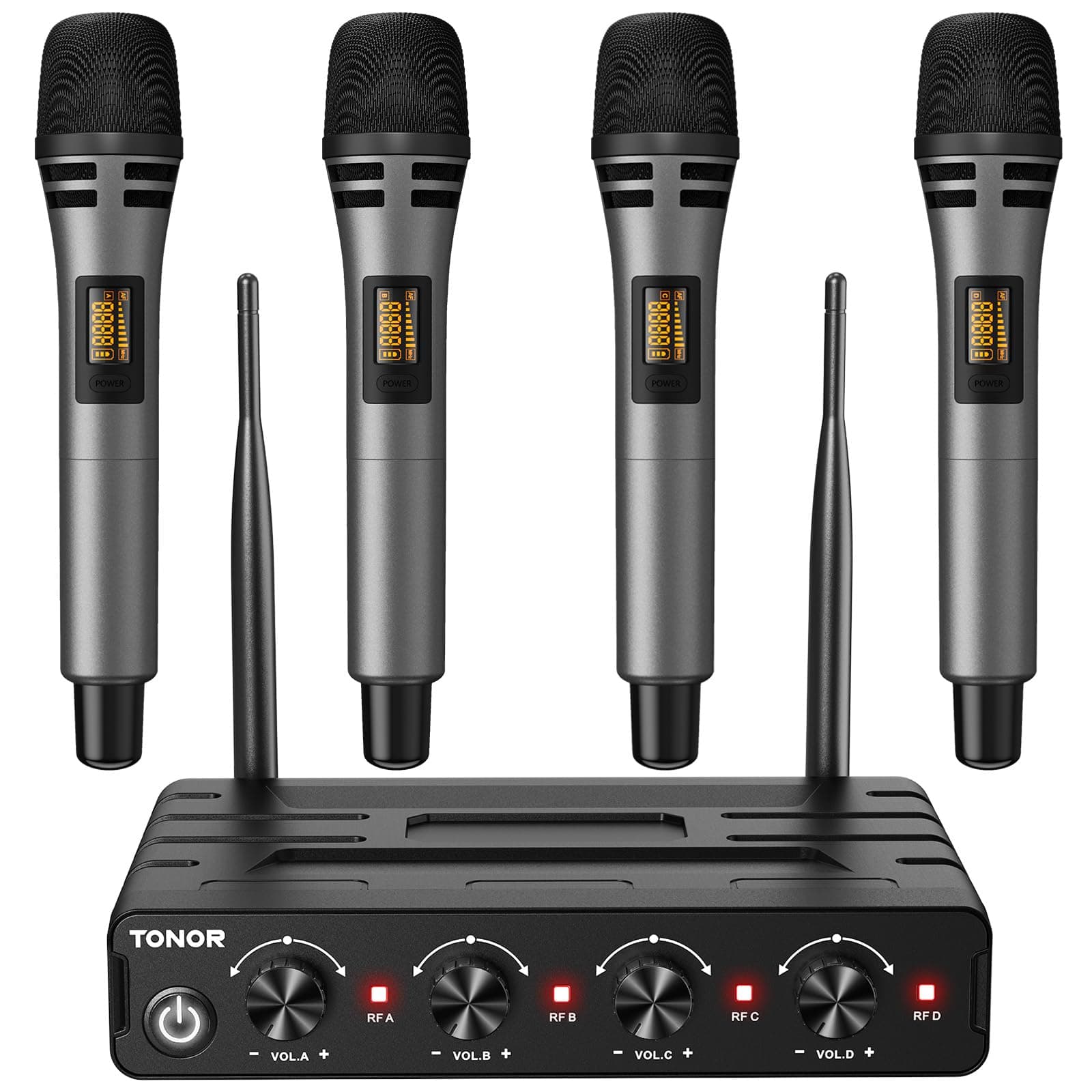 TONOR Wireless Microphones System, 4x5 Channels Cordless Handheld Dynamic Mic with Receiver, 60 M UHF Range, Mics with stable signal Transmission for Karaoke Singing Party Church Wedding DJ PA Speaker
