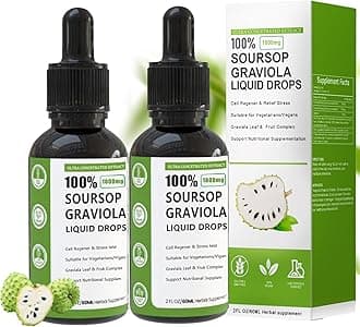 Soursop Graviola Liquid Drop, 100% Organic Pure Soursop Leaves and Fruit Extract, Soursop Bitters Liquid, Soursop Extract Organic Pure 1800mg, Sugar/Gluten Free, Natural Flavor