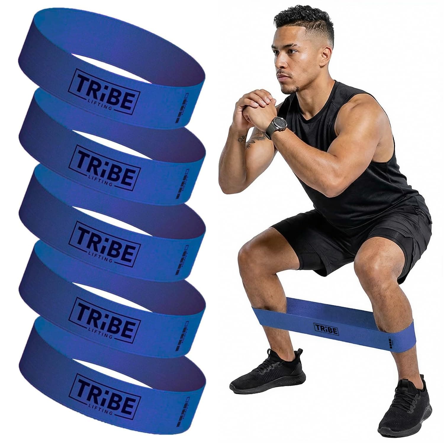 Tribe Lifting Fabric Resistance Bands for Working Out - 5 Exercise Bands Set for Legs and Glutes - Booty Bands for Women and Men - Thick Cloth Workout Bands for Physical Therapy, Hip Training