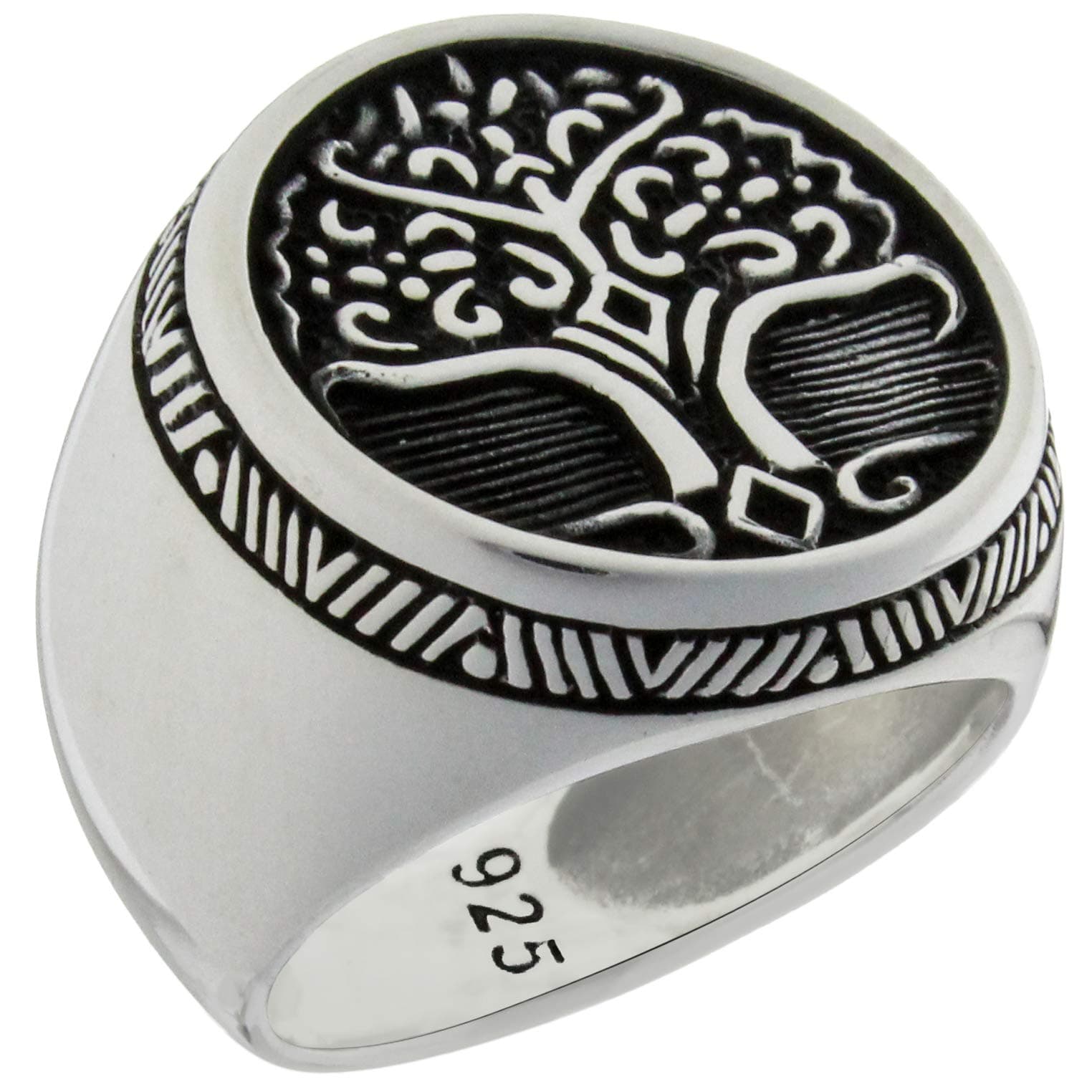 Solid 925 Sterling Silver Tree of Life Signet Ring for men