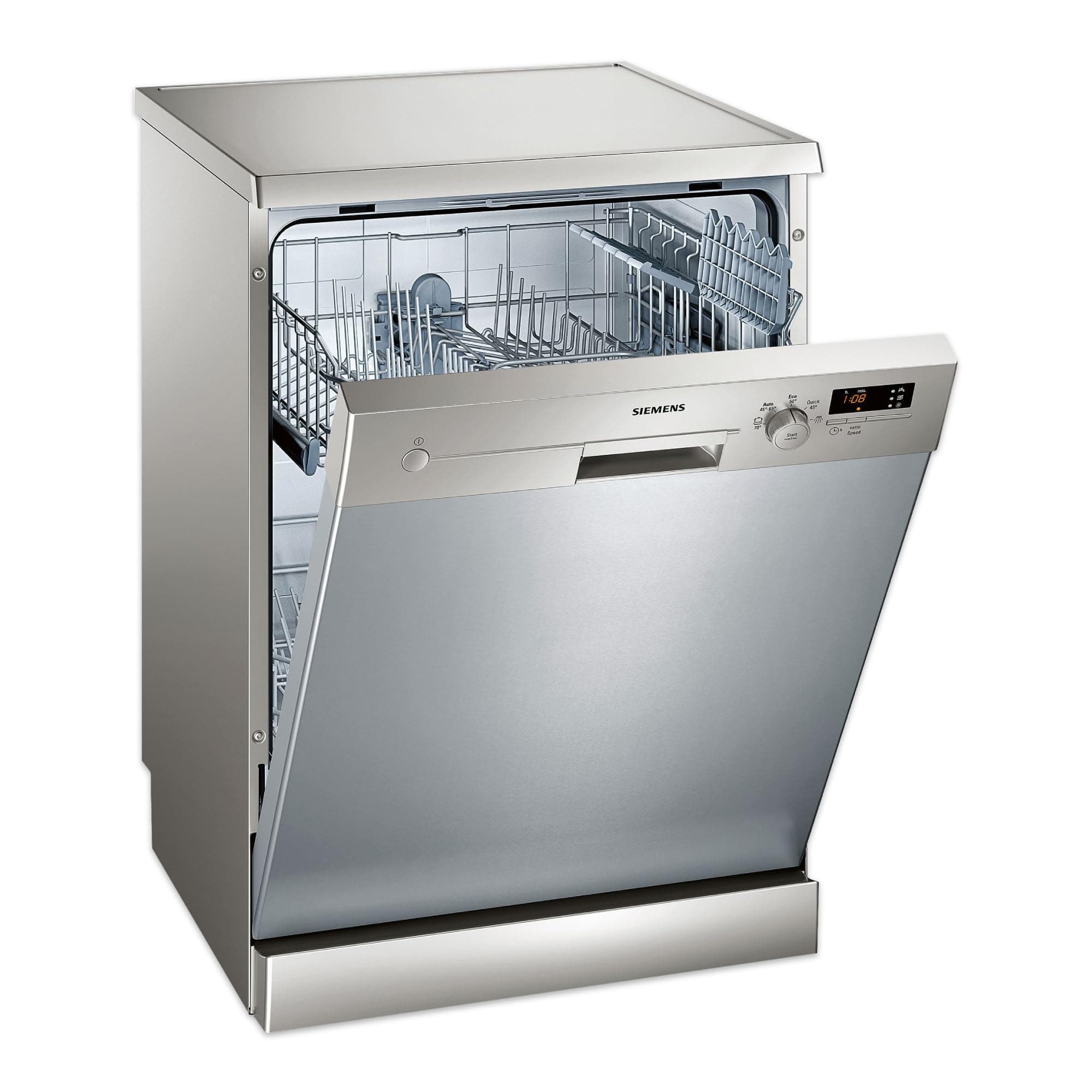 Siemens 5 Programs 12 Place Settings, Free Standing Dishwasher, Silver Sn25D800Gc."Min 1 year manufacturer warranty