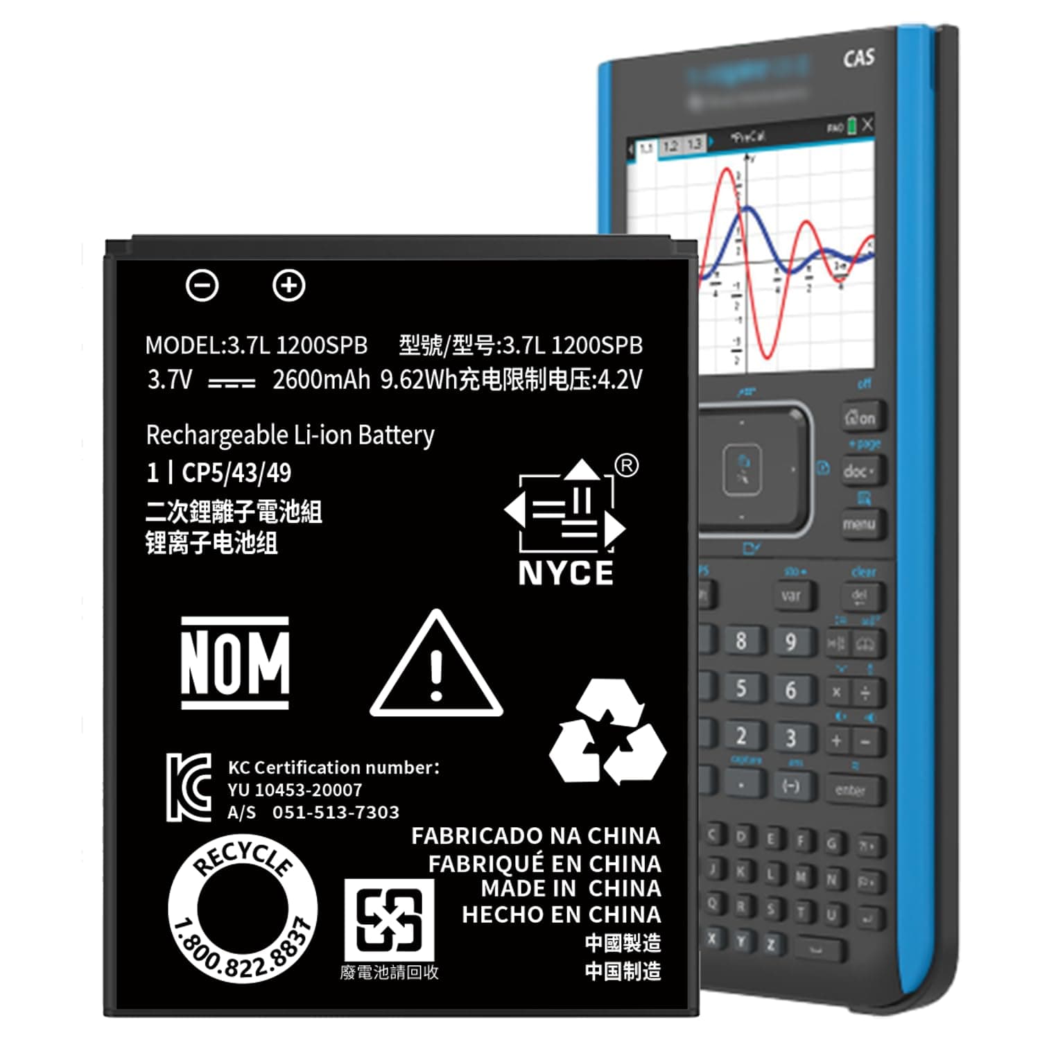TI-84 Plus CE Battery for Texas Instruments,𝗨𝗽𝗴𝗿𝗮𝗱𝗲𝗱 High Capacity 0 Cycle Li-ion,P11P35-11-N01 Battery,Part No 3.7L1200SPB 3.7V TI-Nspire CX II TI-Nspire CX II CAS