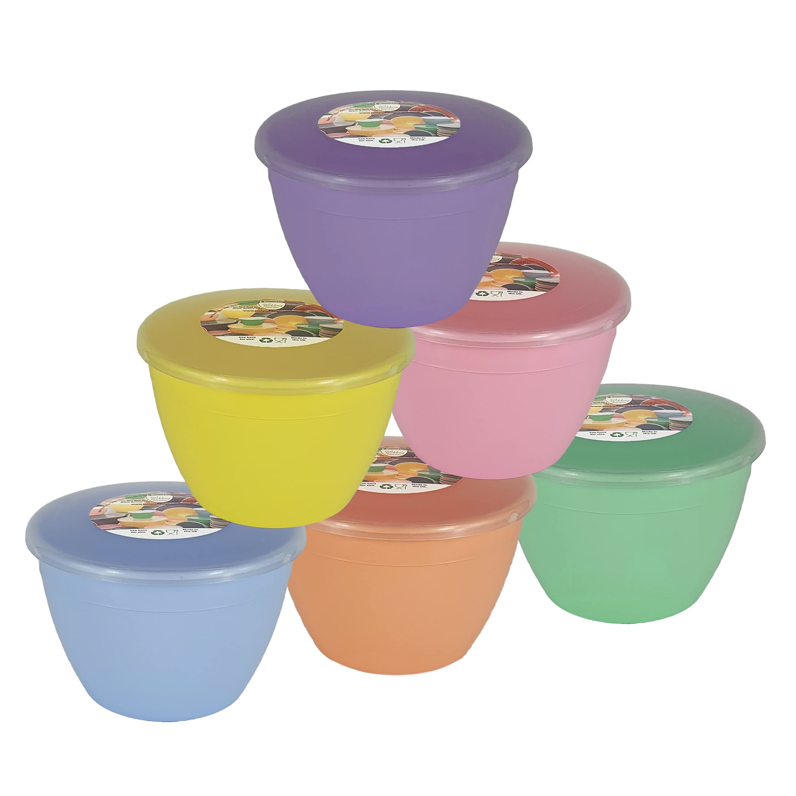 Just Pudding Basins Pastel Rainbow Colours 1 Pint Basin and Clear Lid Pack of 6 Plastic Pudding Steaming Bowls