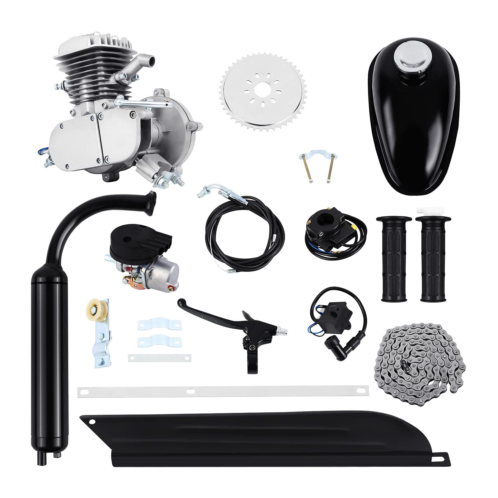 2 Stroke Motor Conversion Kit Pedal Cycle Petrol Gas Motorized Engine Kit for Motorized Bike (Sliver, 80CC)