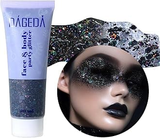 DAGEDA Body Glitter Gel, Face Glitters Body Gel Sequins Shimmer Liquid Eyeshadow, Chunky Glitter for Face Hair Nails, Holographic Cosmetic Laser Powder Festival Glitter Makeup 1.7oz (Black)
