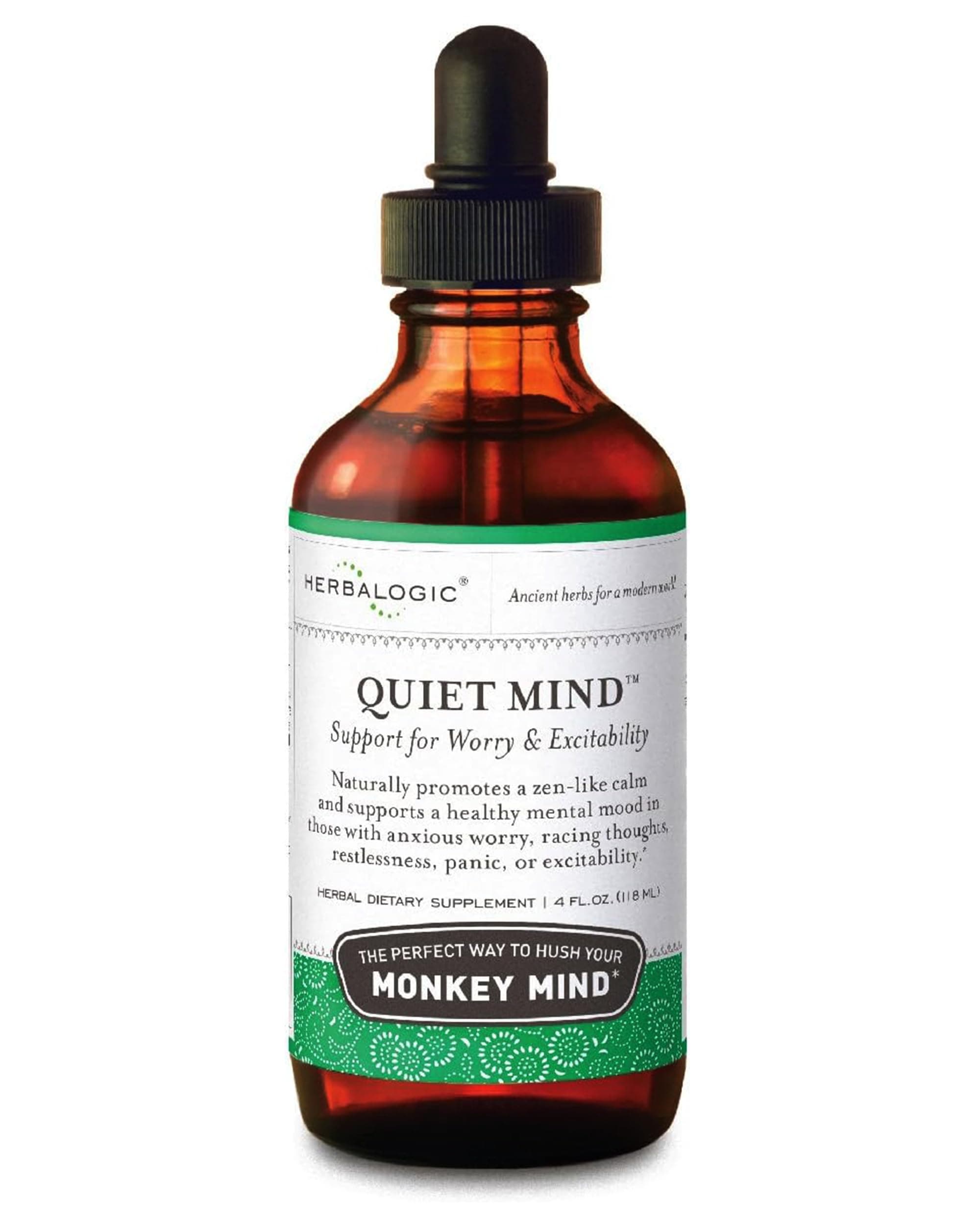 Quiet Mind Liquid Herb Drops - Non-Sedating, Promotes a Feeling of Zen-like Calm - Eases Anxious Worry and Panicky Mood - Based on the Traditional Chinese Formula Gui Pi Tang - 4 Fl. Oz.