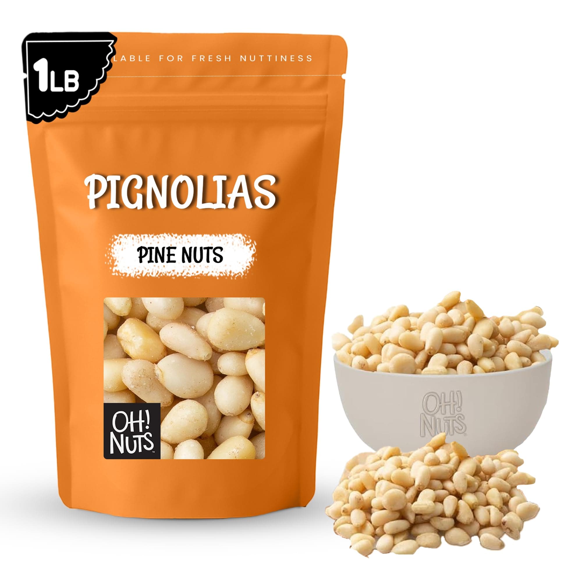Pine Nuts (Pignolias) - Raw - 100% Natural Pine Nuts - 1 lb Bulk Bag - Premium Pignoli Packed with Protein