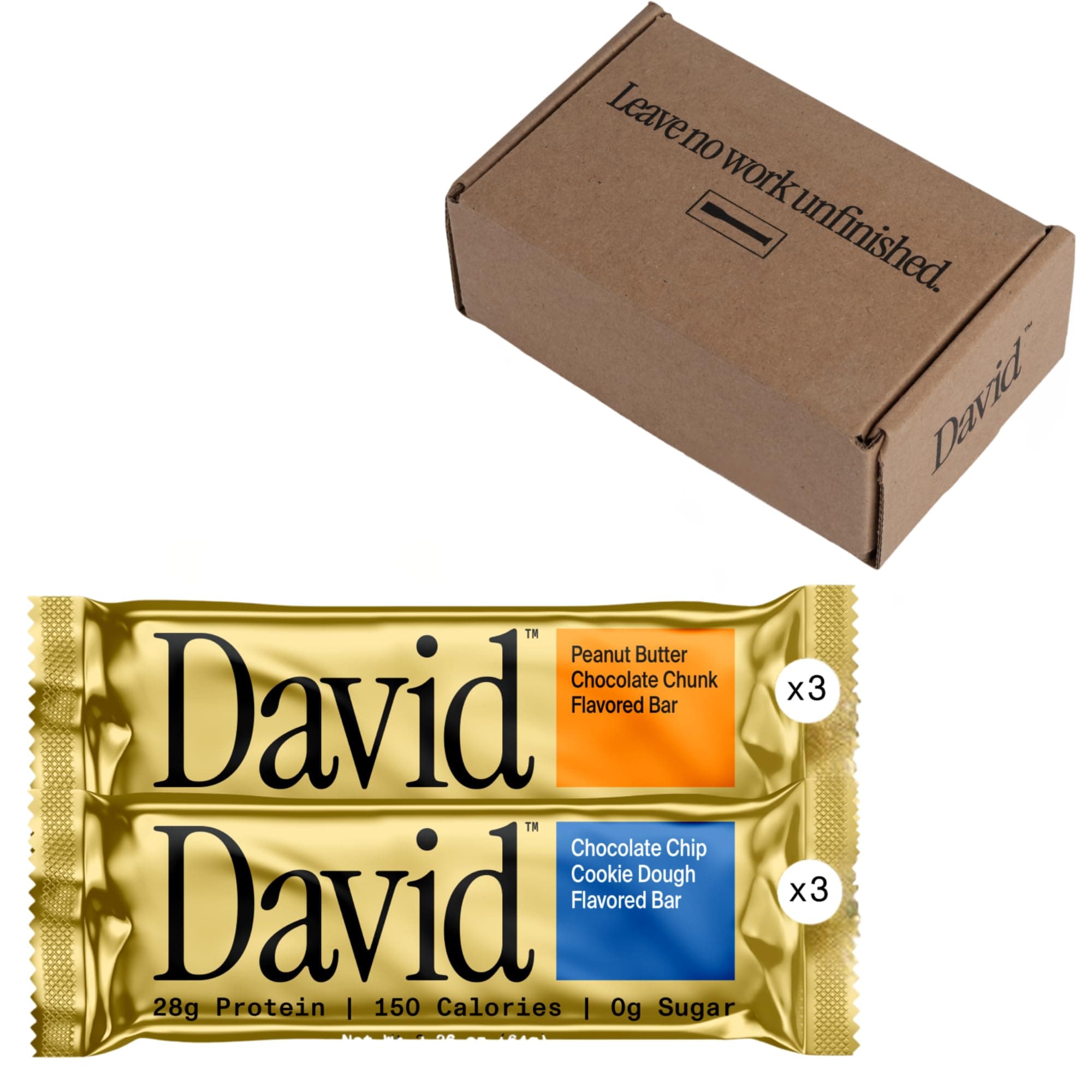David High Protein Bars No Sugar - Sugar Free Protein Bars, Low Carb, Gluten Free - 28g of Protein, 150 Calories - David Bar On-The-Go Snack - Variety Pack (All Flavors), Pack of 6