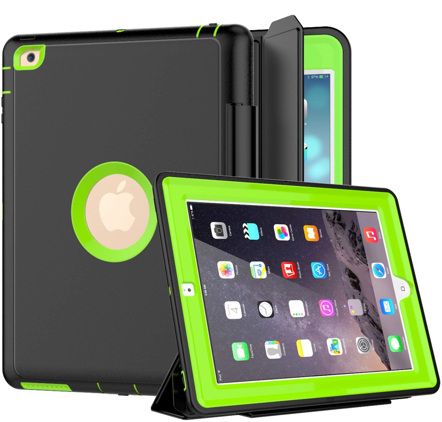 iPad 2 Case, iPad 3 Case, iPad 4 Case, SEYMCY Rugged Heavy Duty [Smart Cover] Shockproof 3-Layer Protection Defender Magnetic Auto Sleep/Wake Function for iPad 2nd,3rd,4th Generation (Black/Green)
